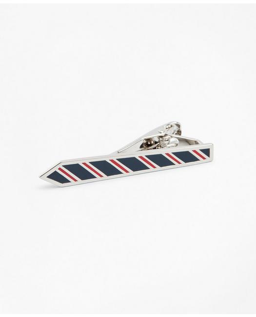 Red Mens Security Clip On Tie Clipper with Broad White Stripe bordered in Black