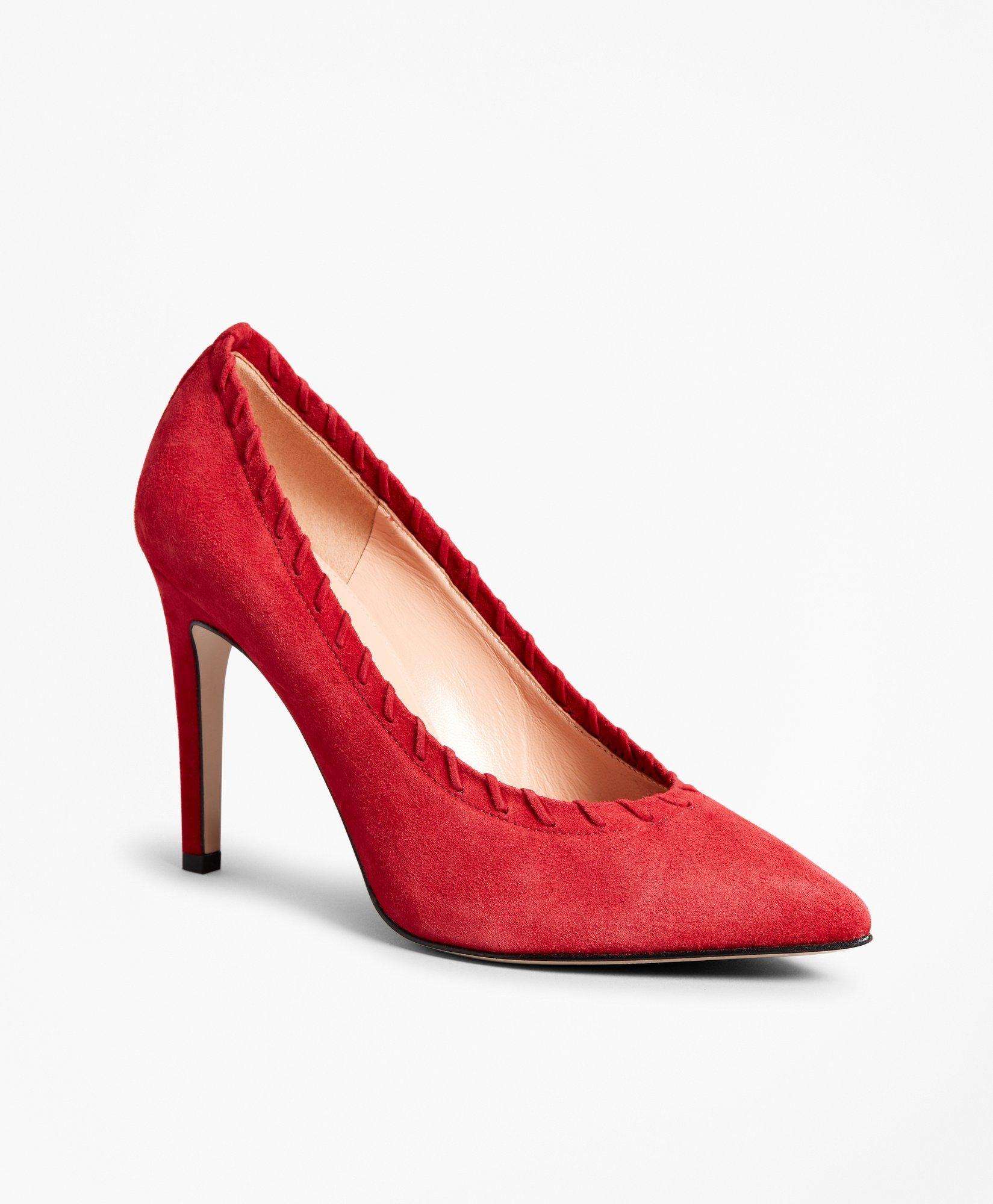 Suede Whip-Stitch Point-Toe Pumps