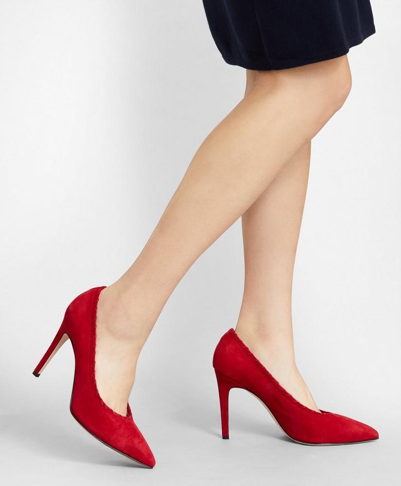 Suede Whip-Stitch Point-Toe Pumps, image 5