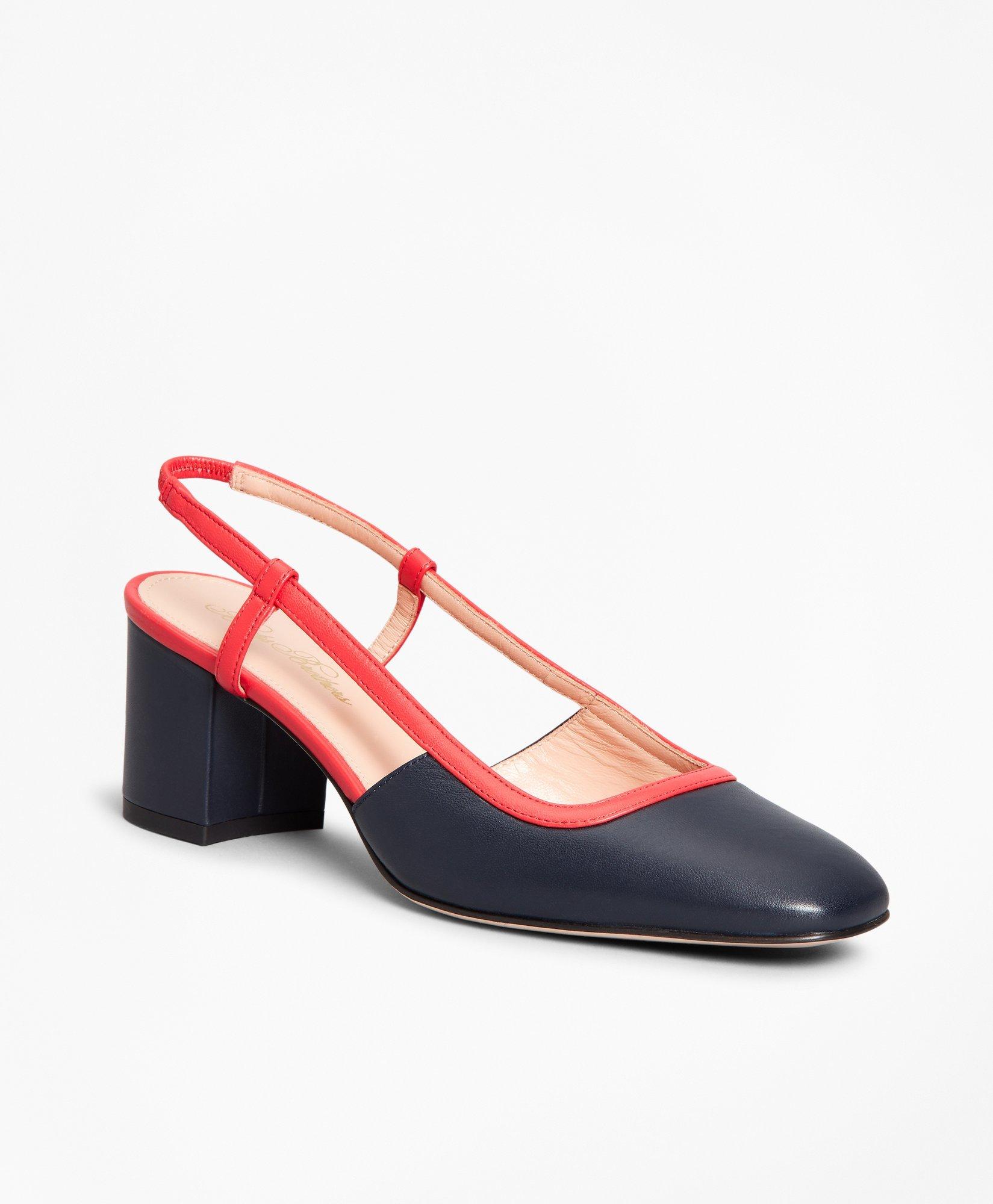 TwoTone Leather BlockHeel Slingback Pumps