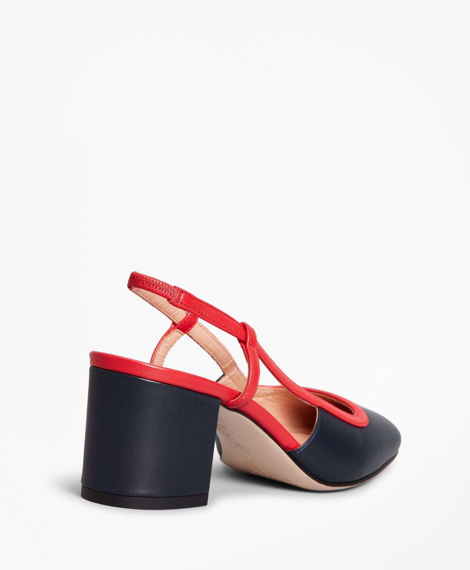 Two Tone Leather Block Heel Slingback Pumps