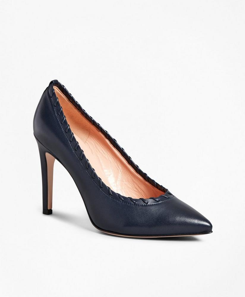 Leather Whipstitch Point-Toe Pumps, image 1