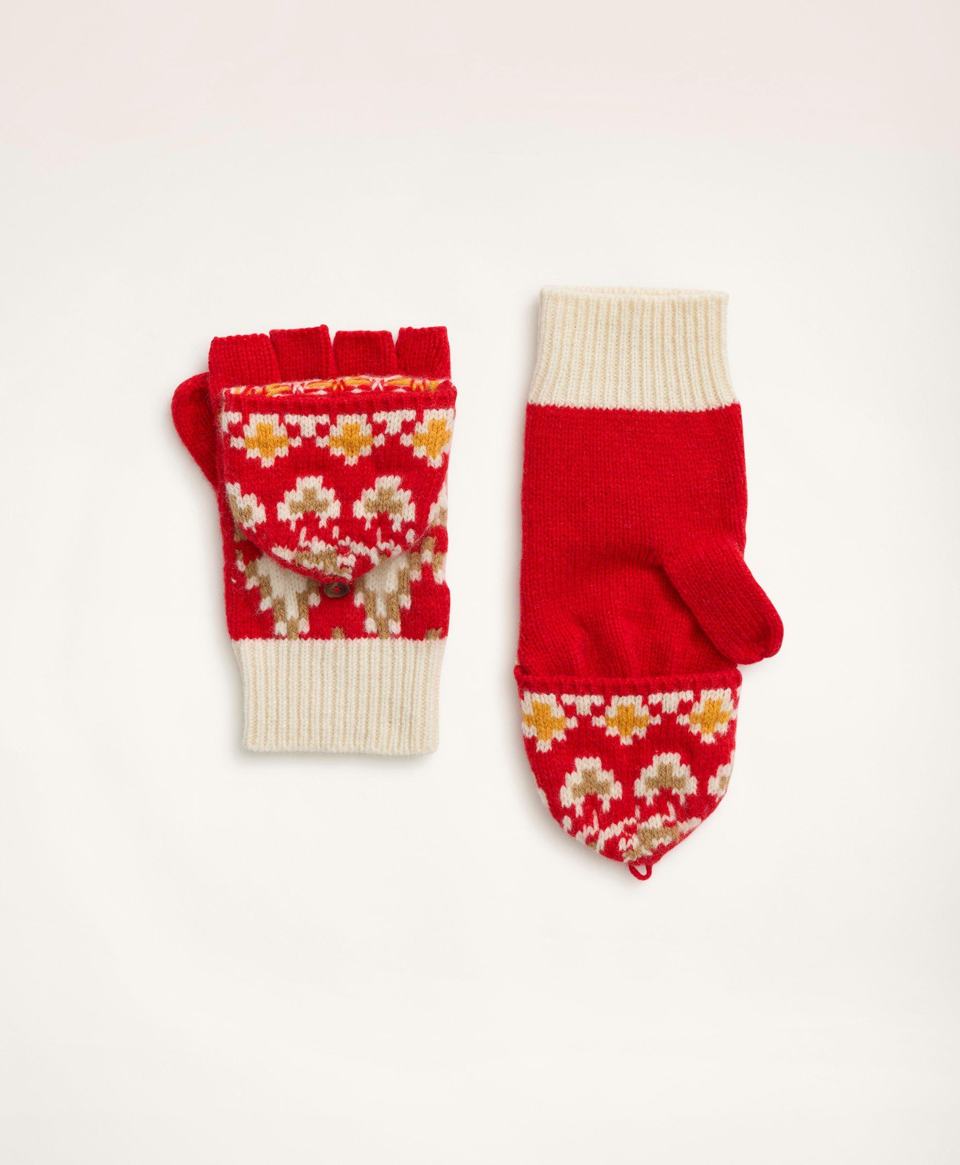 Merino Wool Knit Fair Isle Gloves, image 1