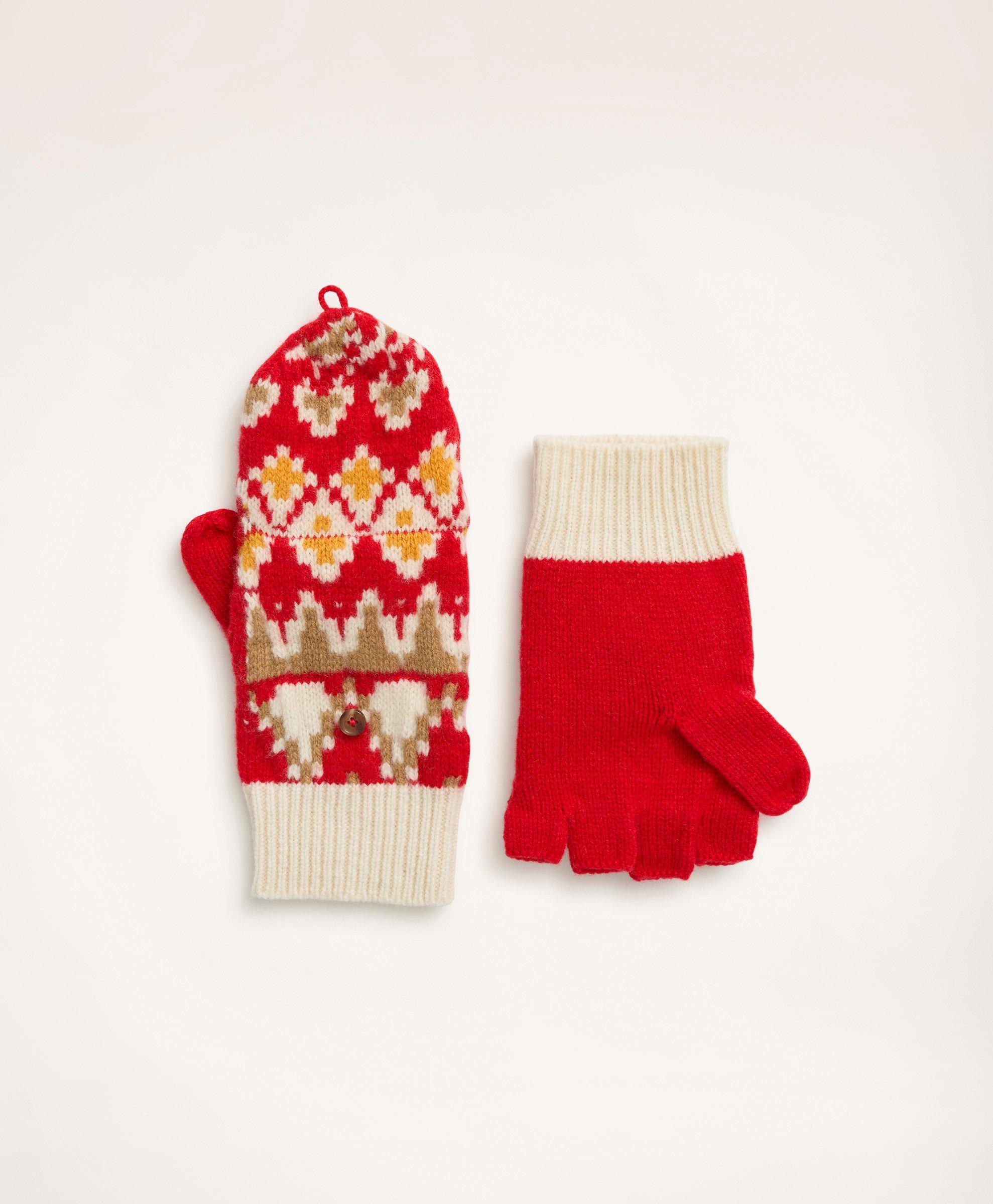 Merino Wool Knit Fair Isle Gloves, image 2