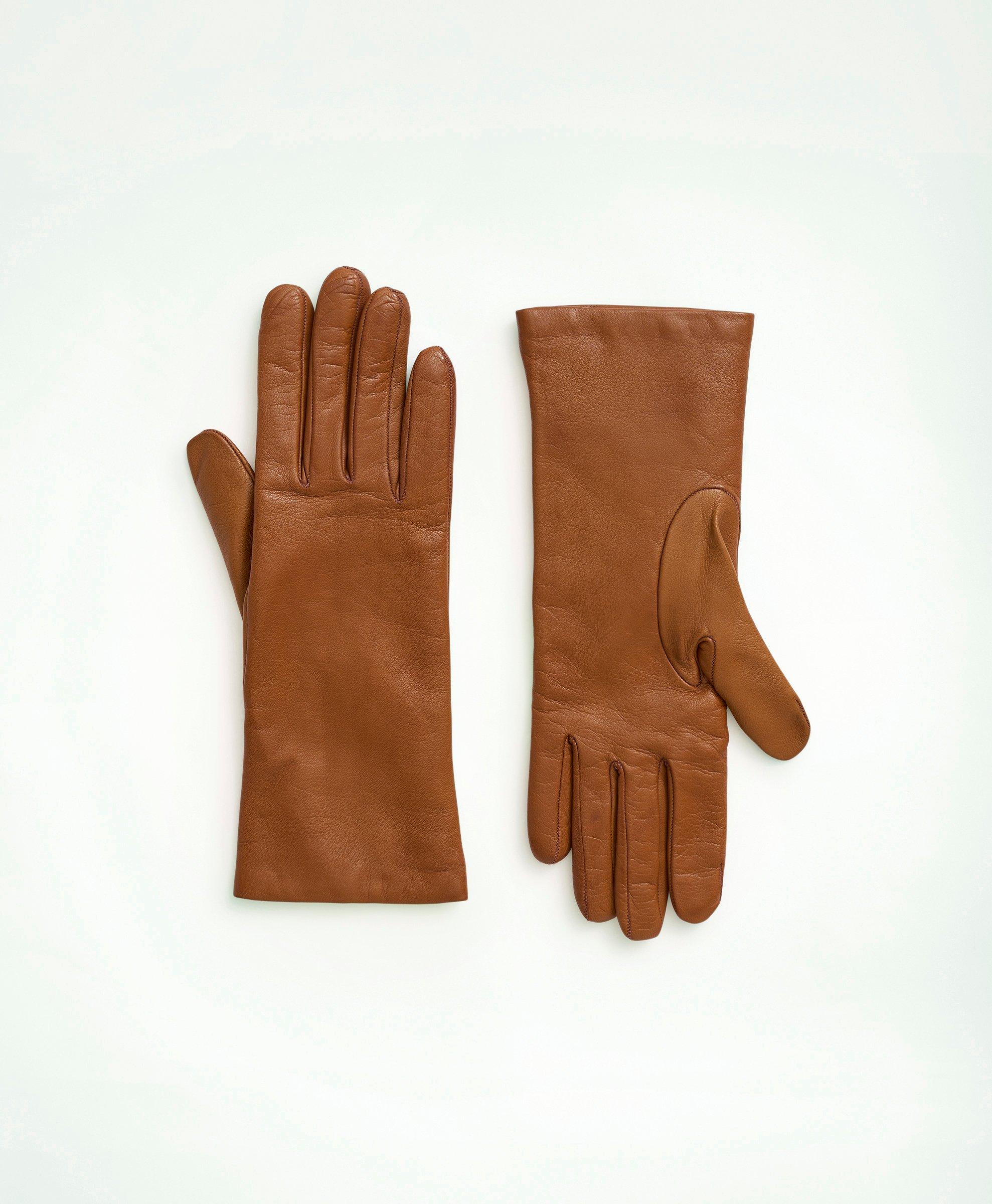 Black lambskin leather gloves - beige cashmere lining