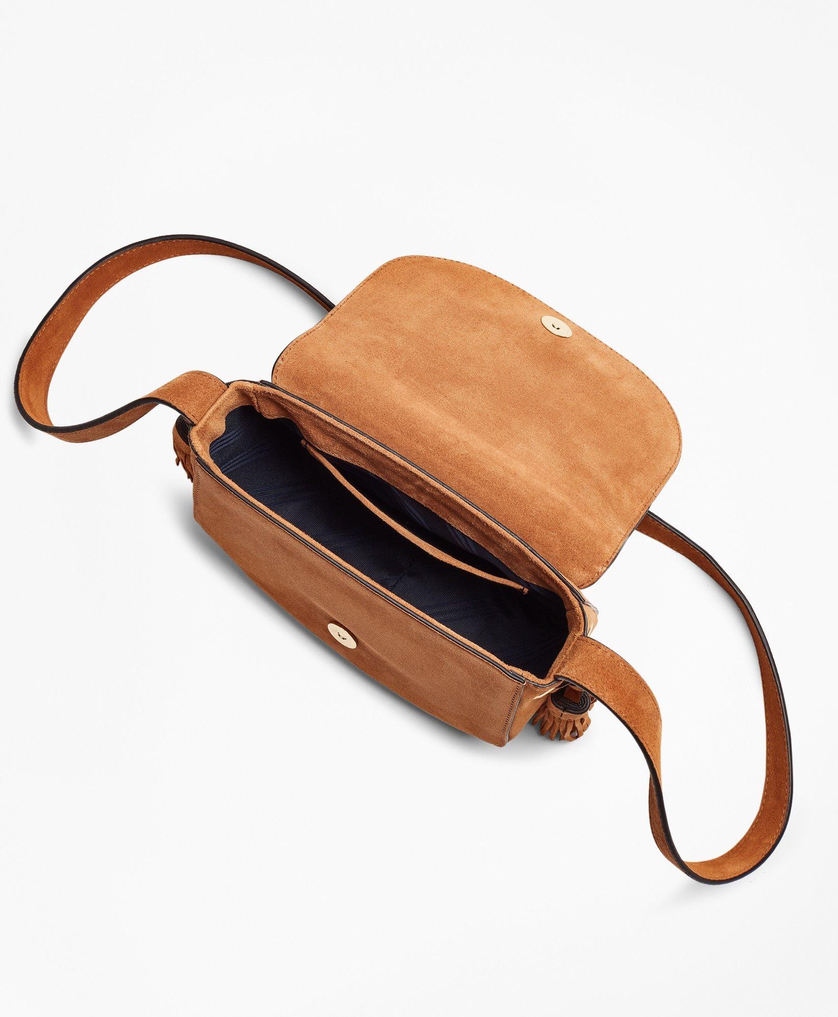 teddy bag, crossbody bag, saddle bag, brown suede bag