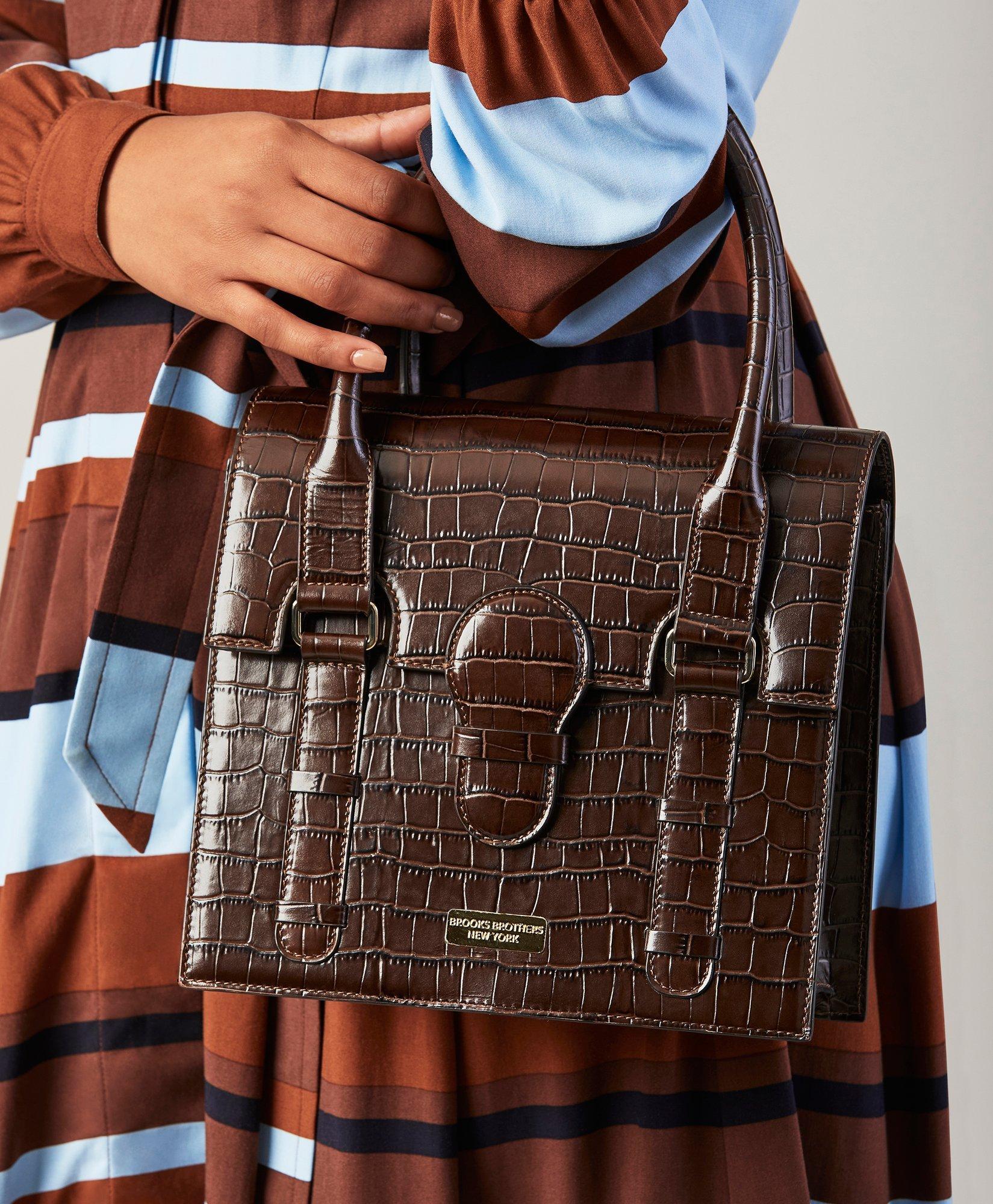 Crocodile-Embossed Leather Handbag