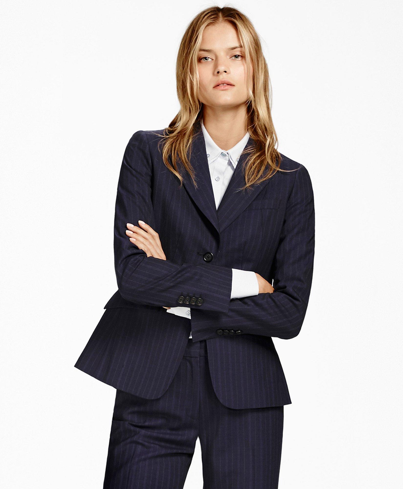 blue pinstripe womens suit