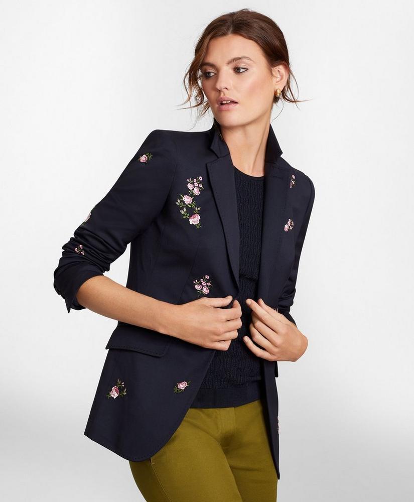 Floral-Embroidered Stretch Wool Jacket, image 1