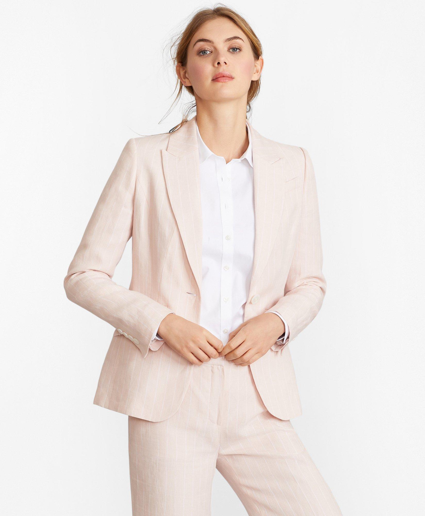 Linen-blend Jacket Dress - Light beige/pinstriped - Ladies