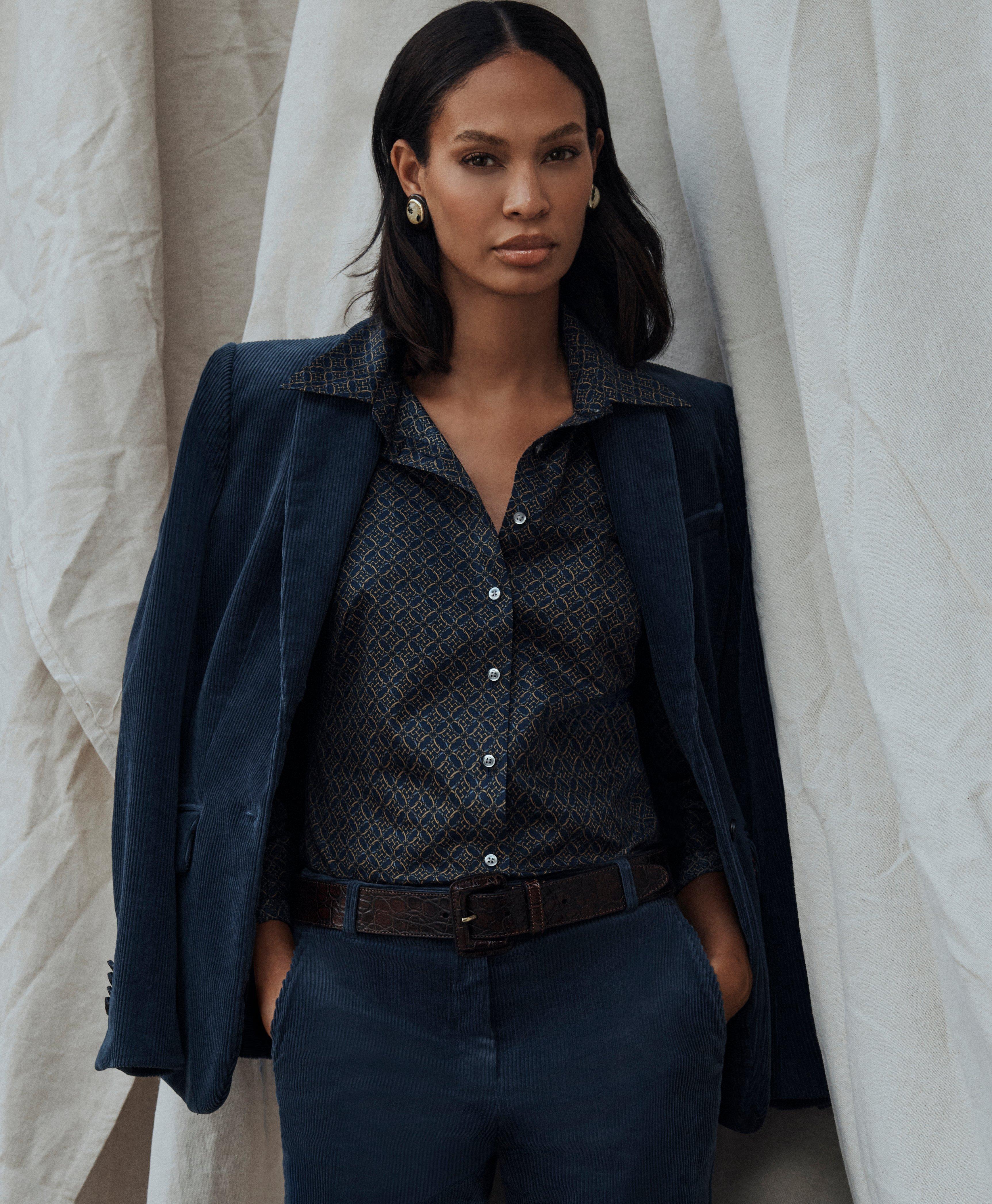 Navy Blue velvet one-button cropped Blazer