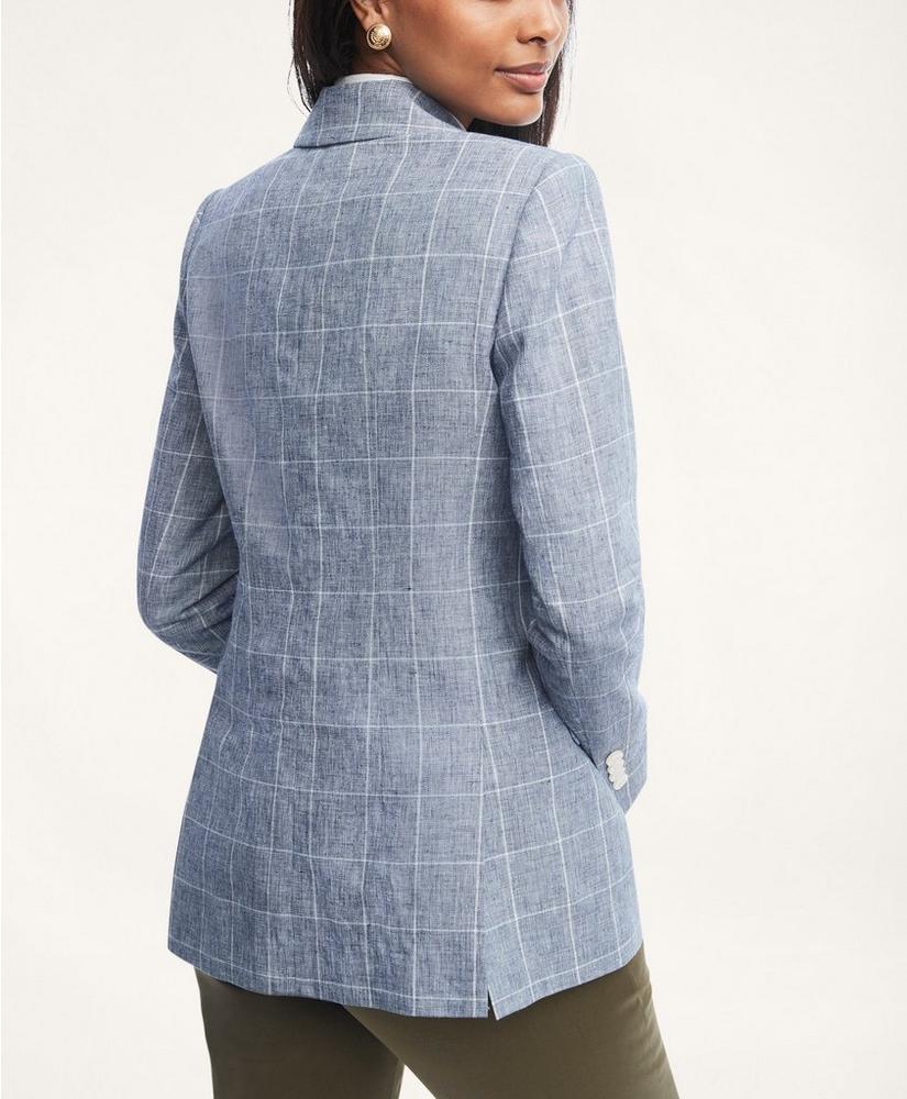 Linen Cotton Double-Breasted Windowpane Jacket, image 4