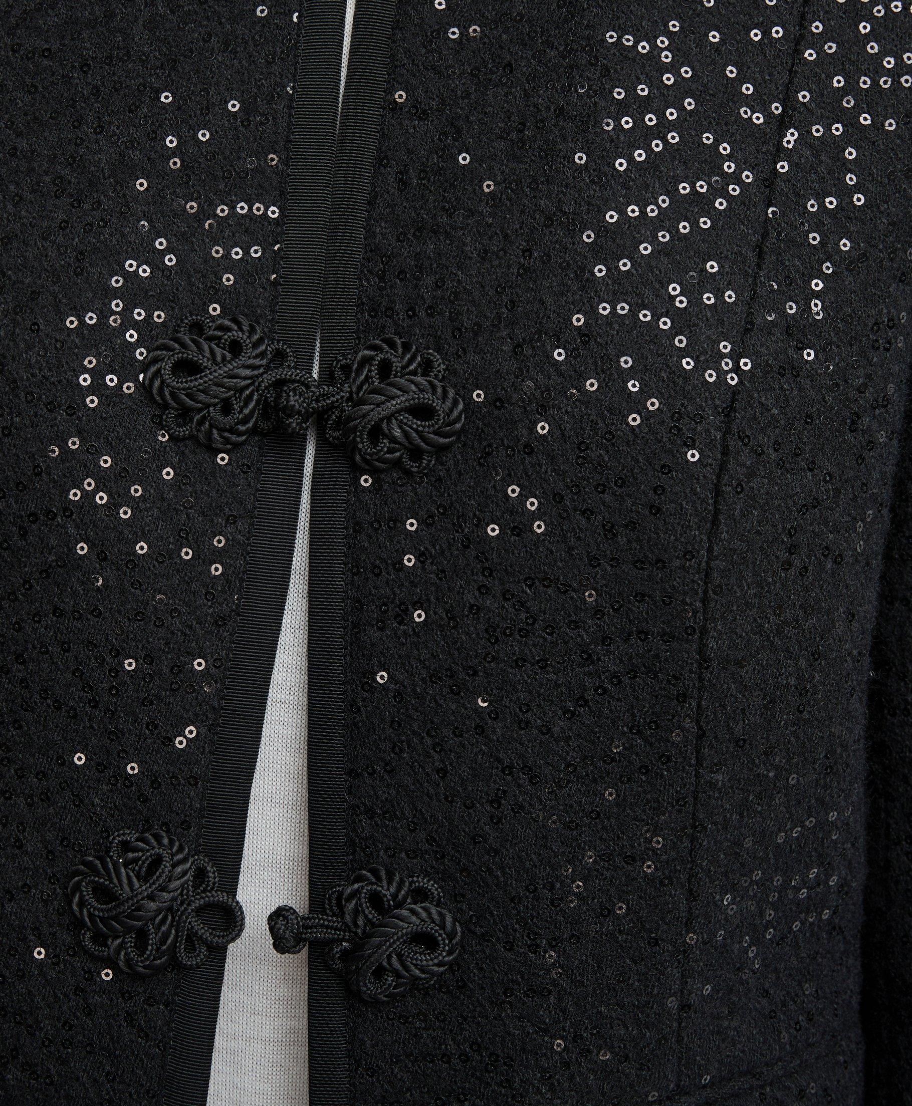 Leather Insert A-Line Glitter Coat - Luxury Black