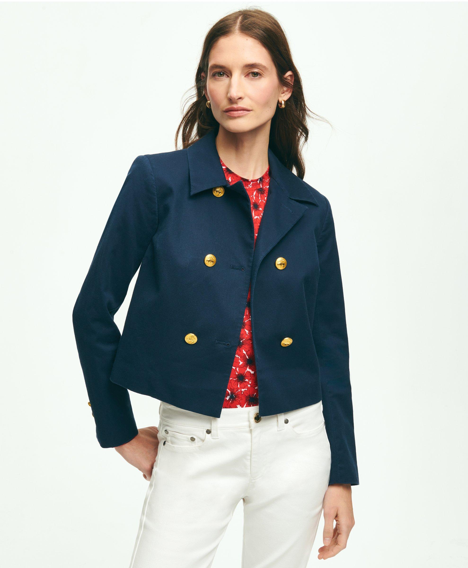 Cotton Pique Double-Breasted Nautical Jacket