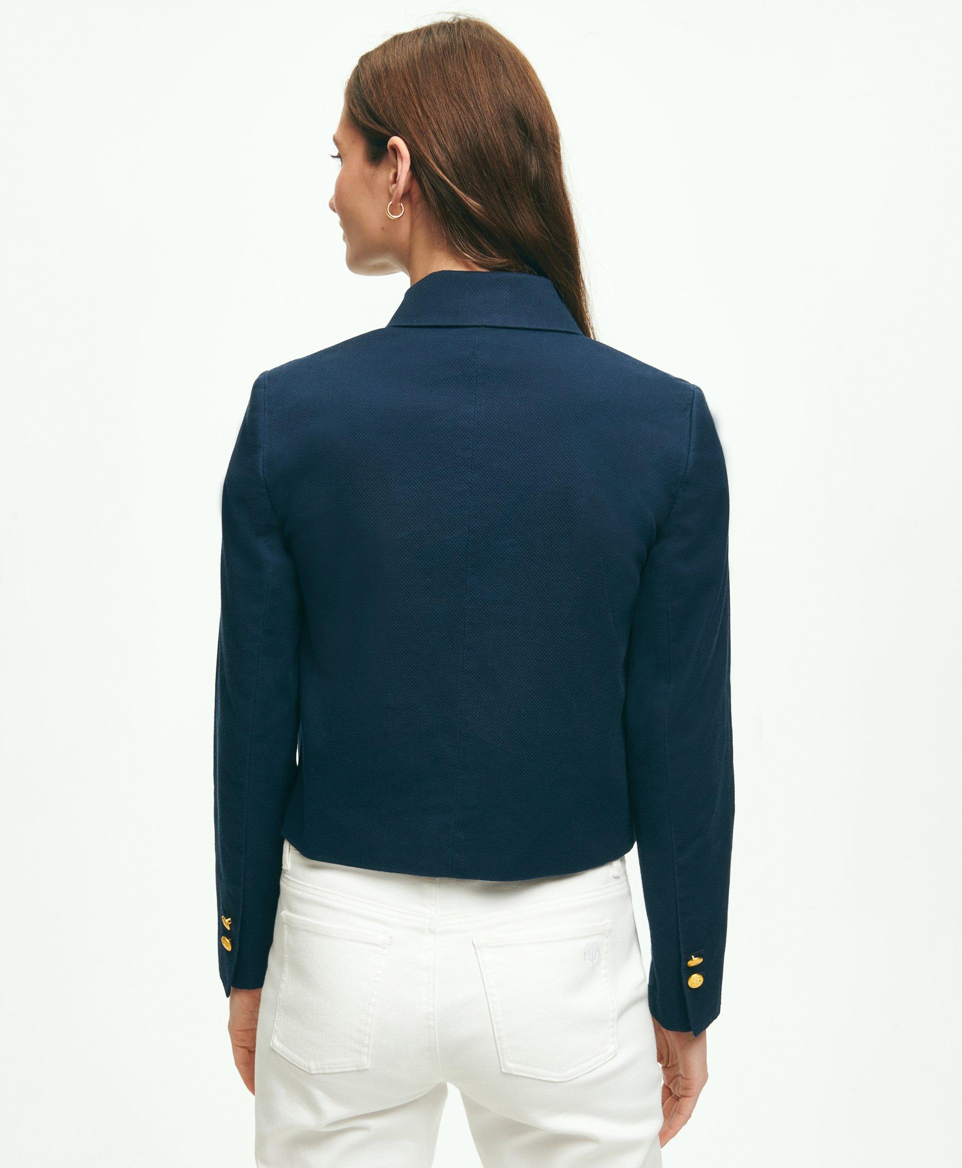 Cotton Pique Structured Knit Blazer in Navy | Brooks Brothers® EU