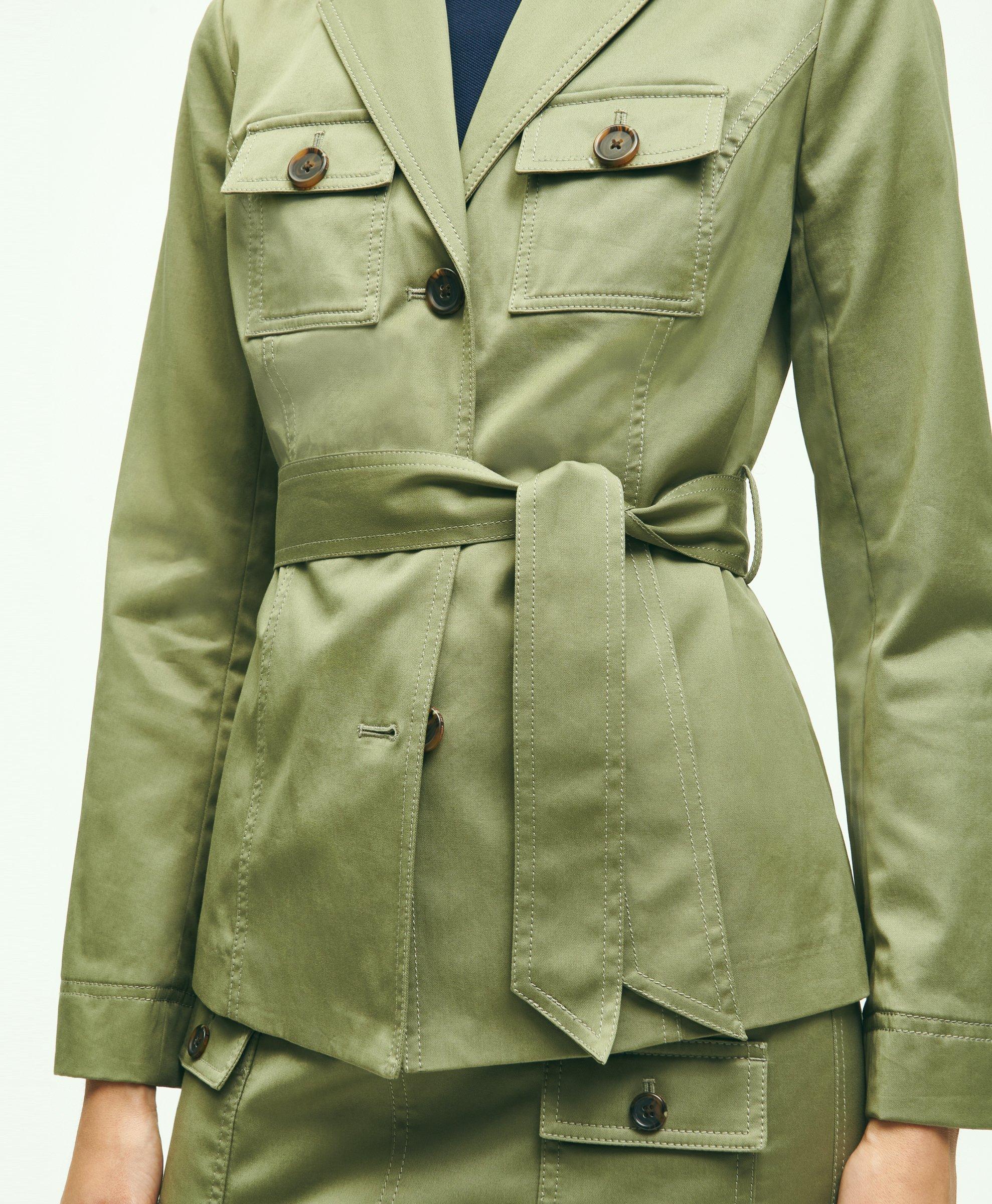 Stretch Cotton Twill Belted Safari Jacket