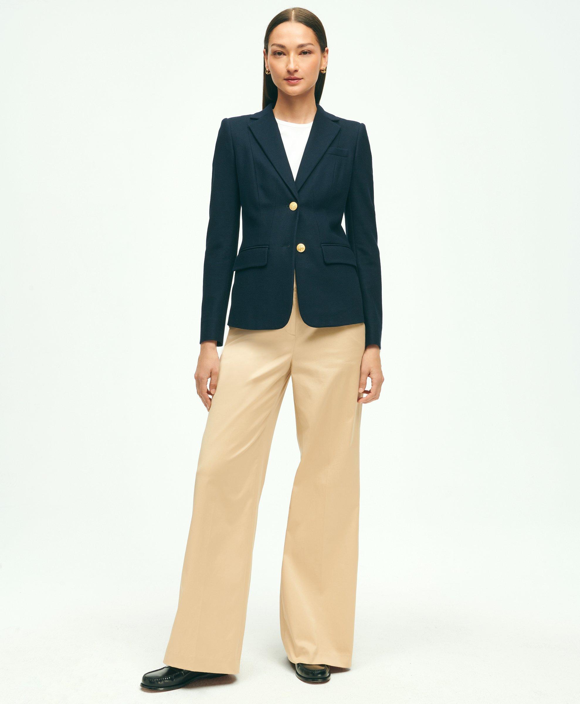 Cotton Pique Structured Knit Blazer in Navy