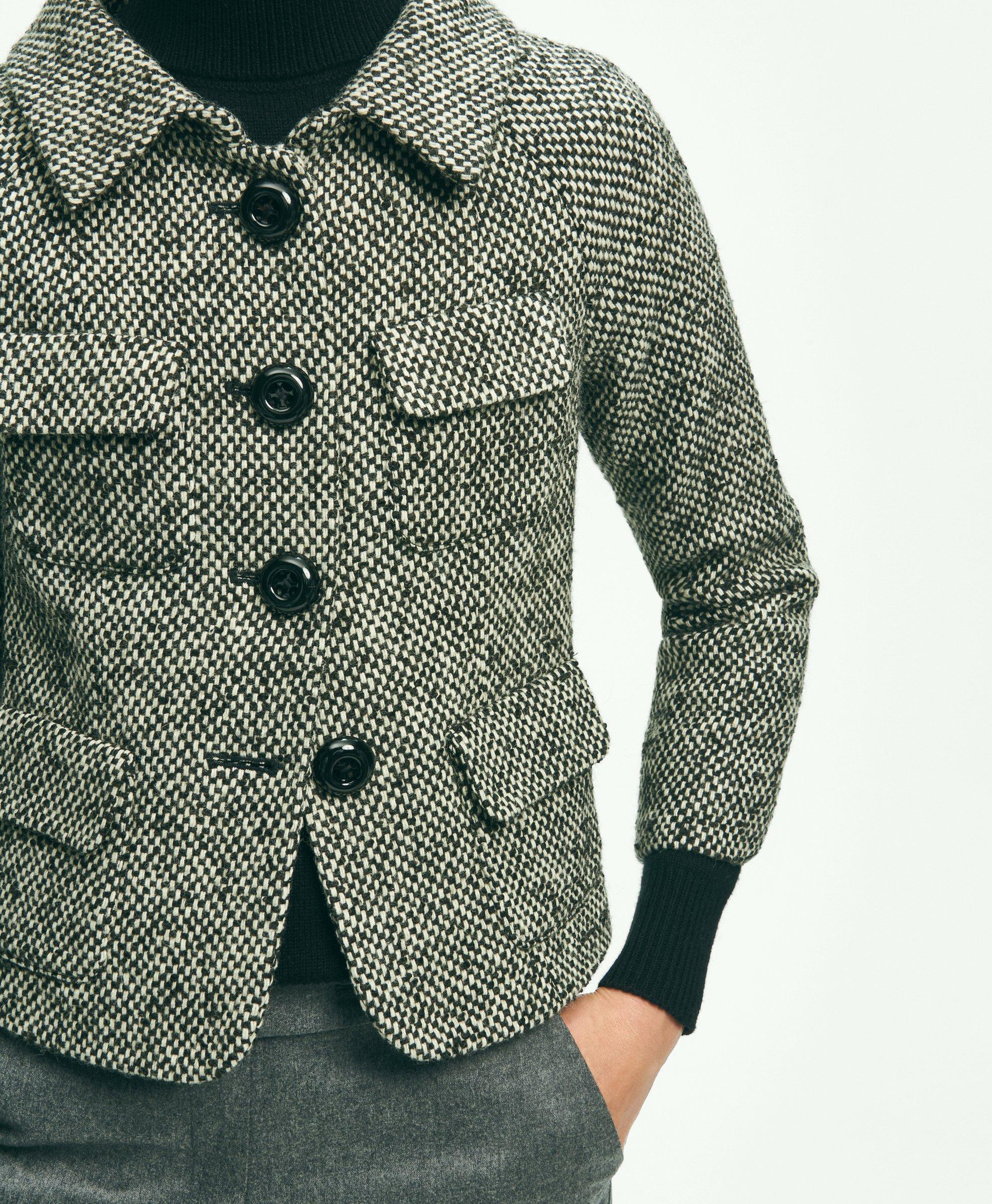 Wool Blend Cropped Tweed Jacket