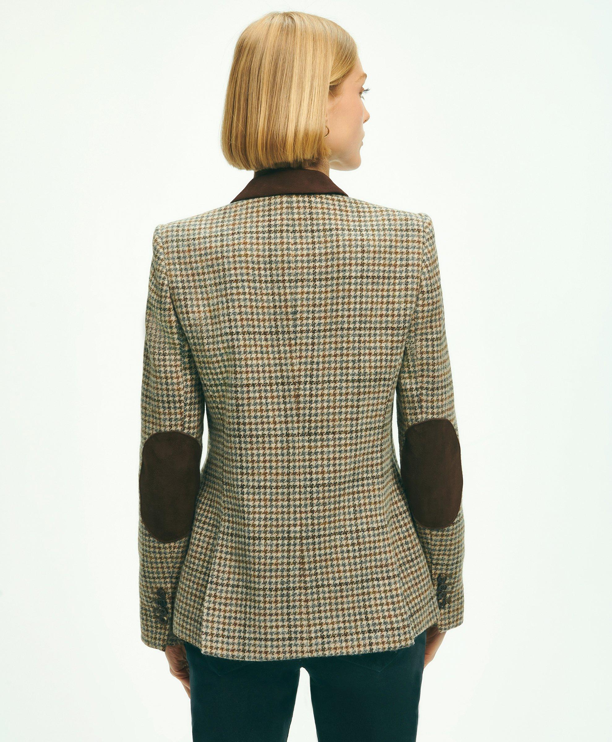 Leather Accent Houndstooth Coat - Luxury Brown
