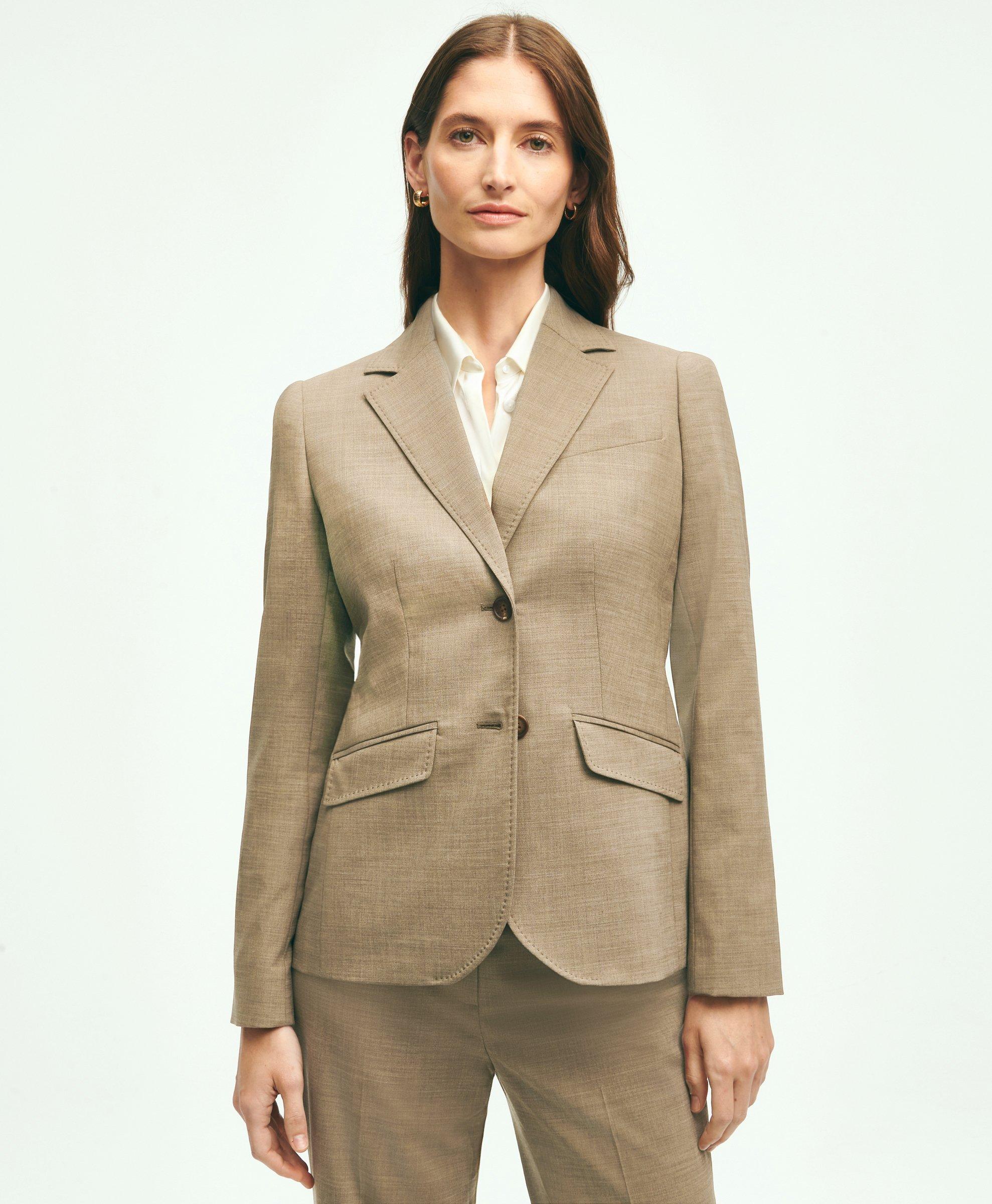 Brooks Brothers Women's Stretch Wool Twill 2-Button Jacket | Taupe | Size 10
