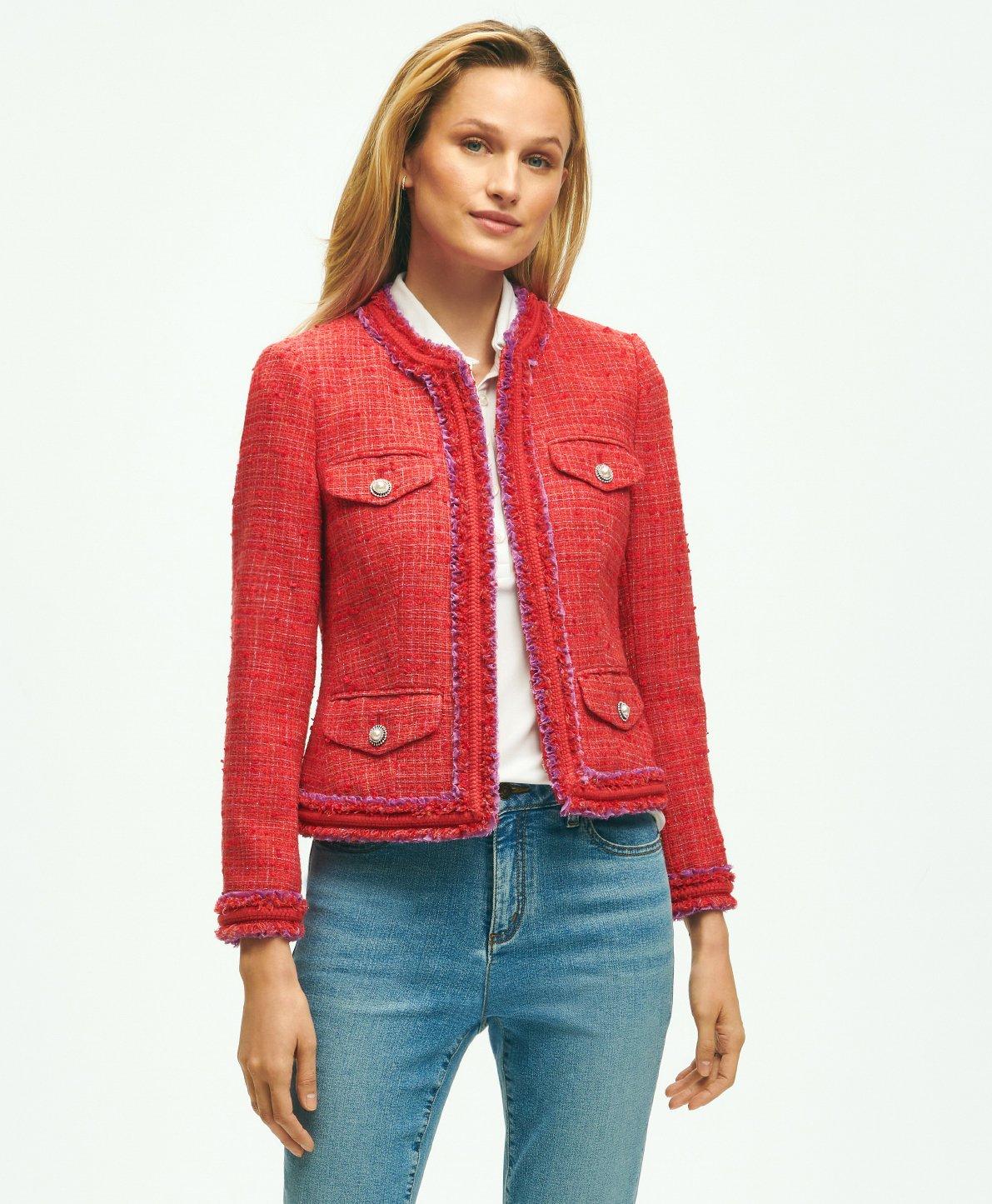 Women's Collarless Boucle Jacket, Women's Clearance