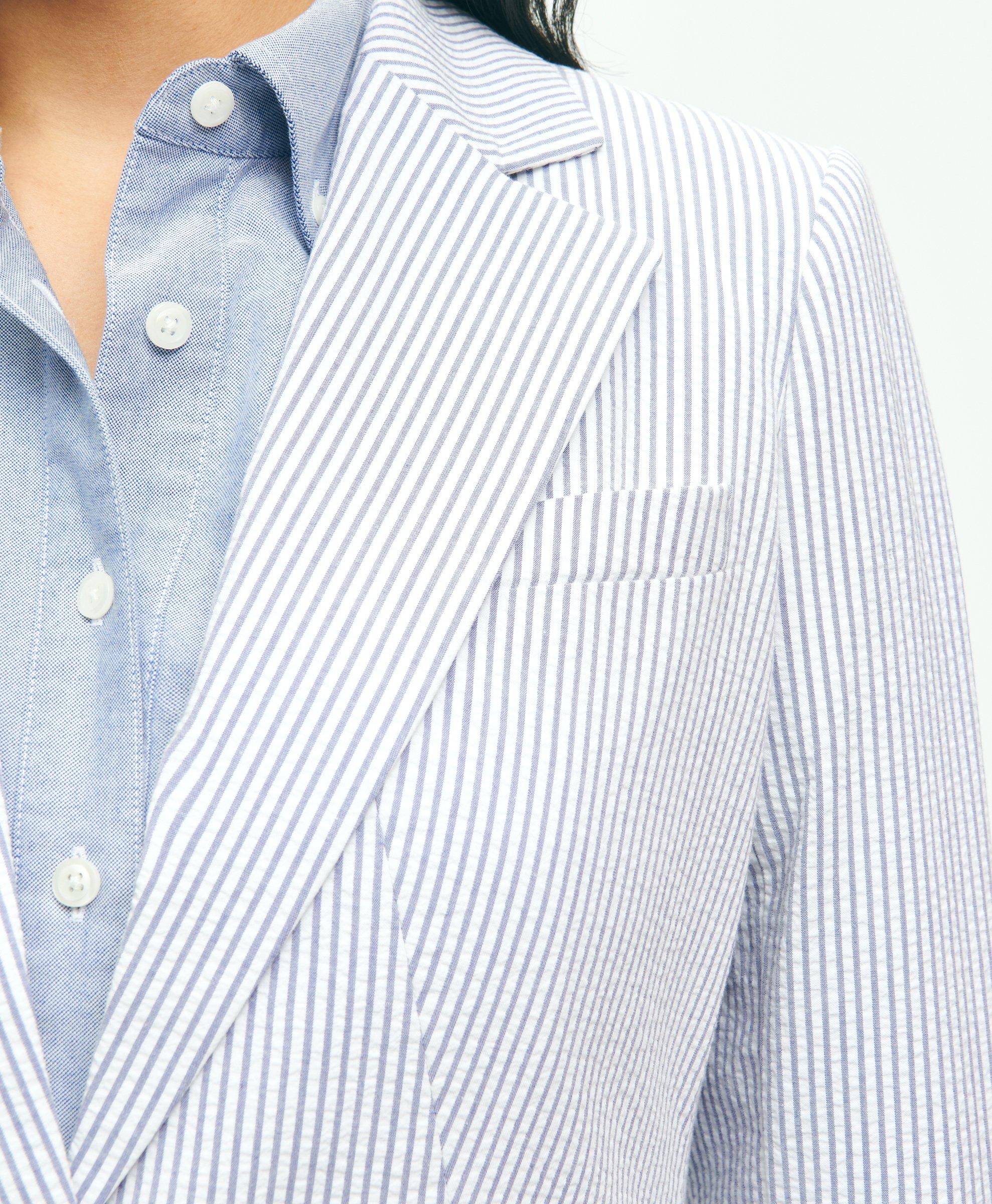 Classic Striped Seersucker Jacket In Cotton Blend