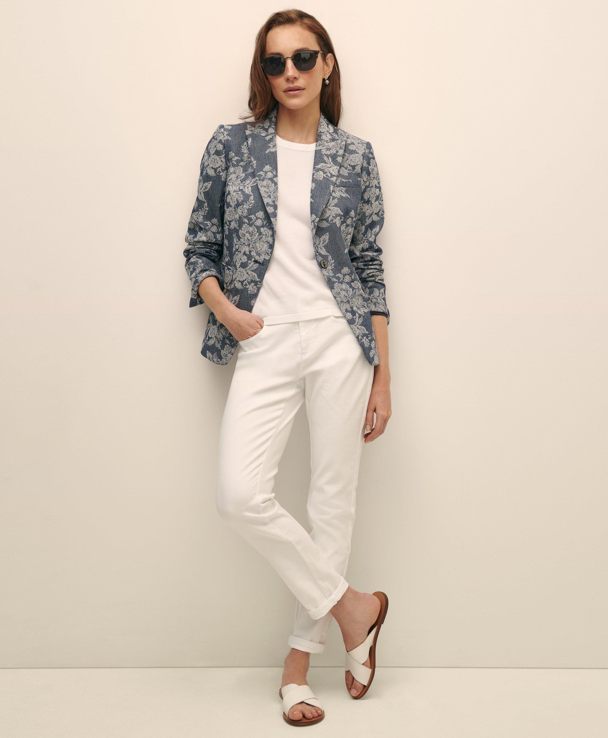 BROOKS BROTHERS COTTON BLEND FLORAL JACQUARD PEAK LAPEL JACKET 