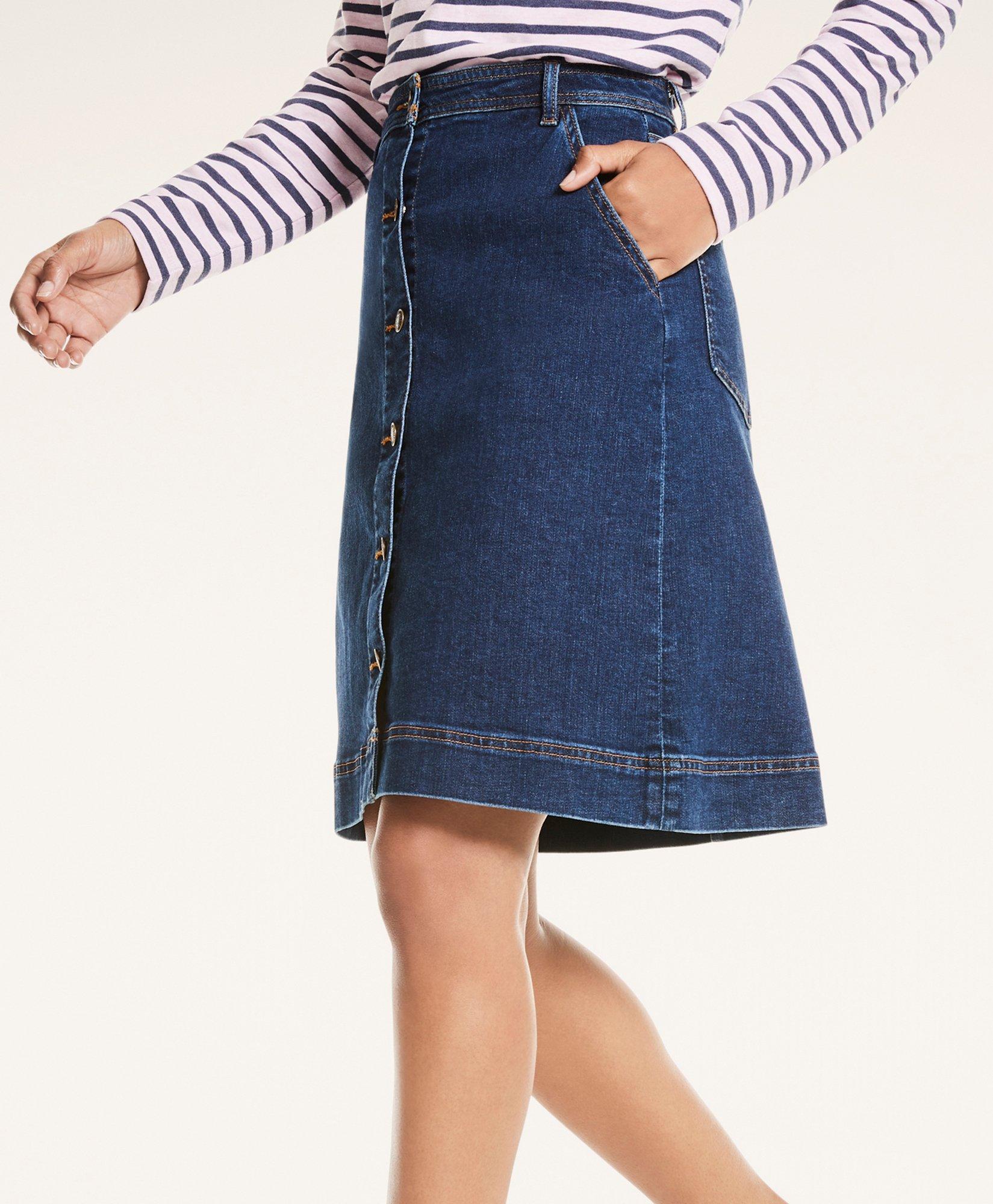 Denim Button-Front A-Line Skirt