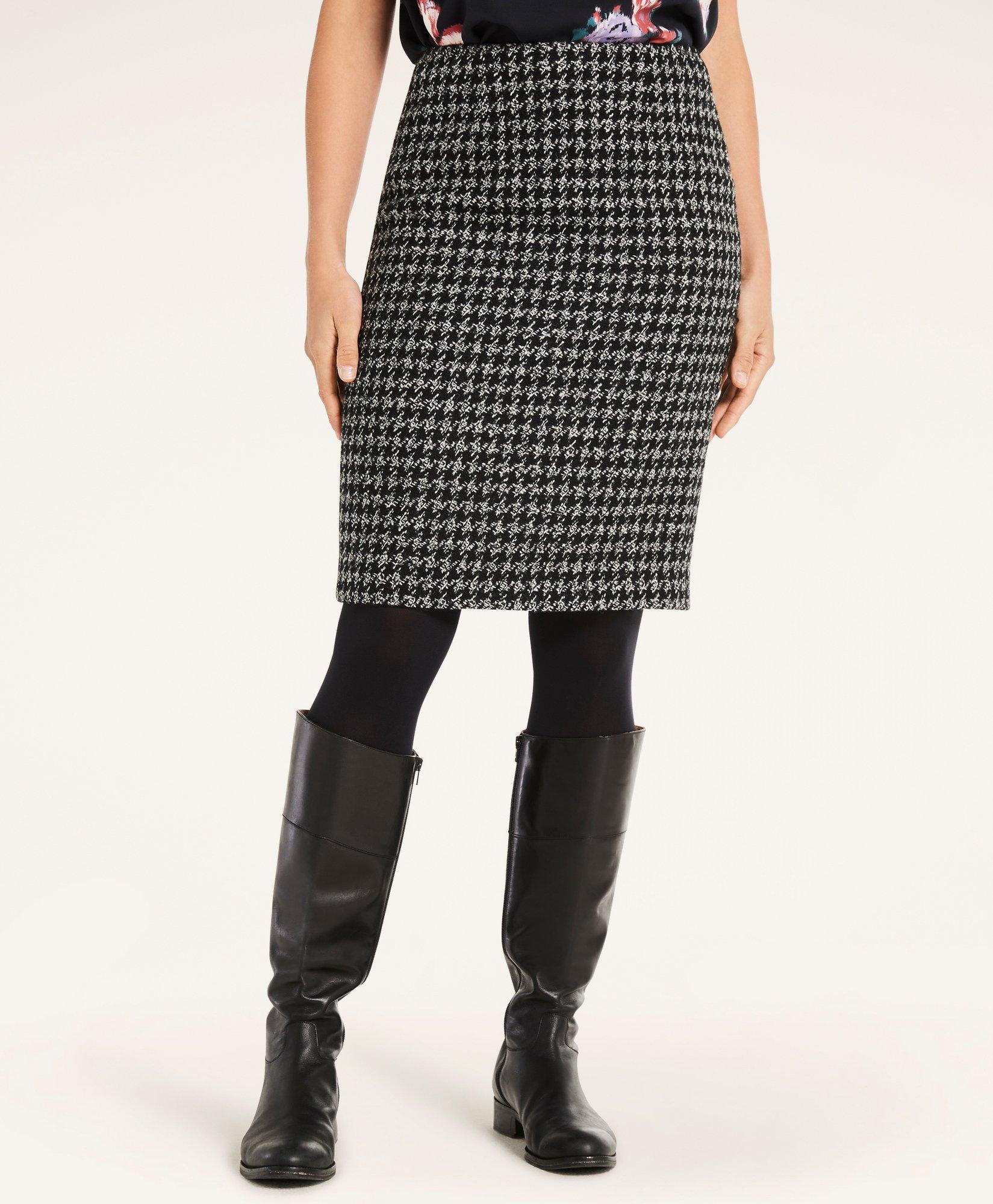 Wool Houndstooth Pencil Skirt