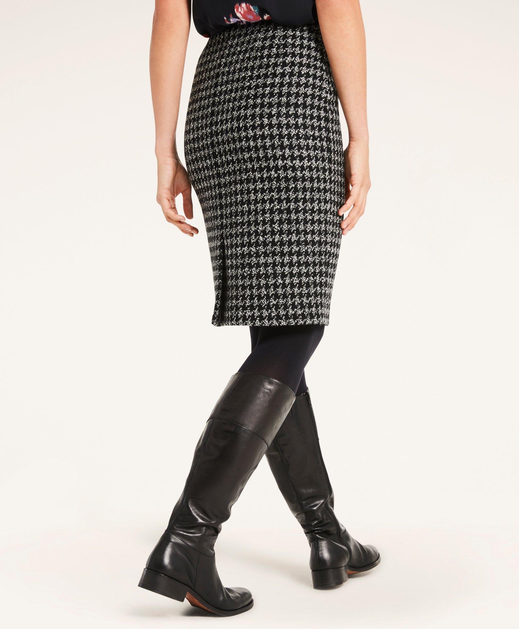 Wool Houndstooth Pencil Skirt