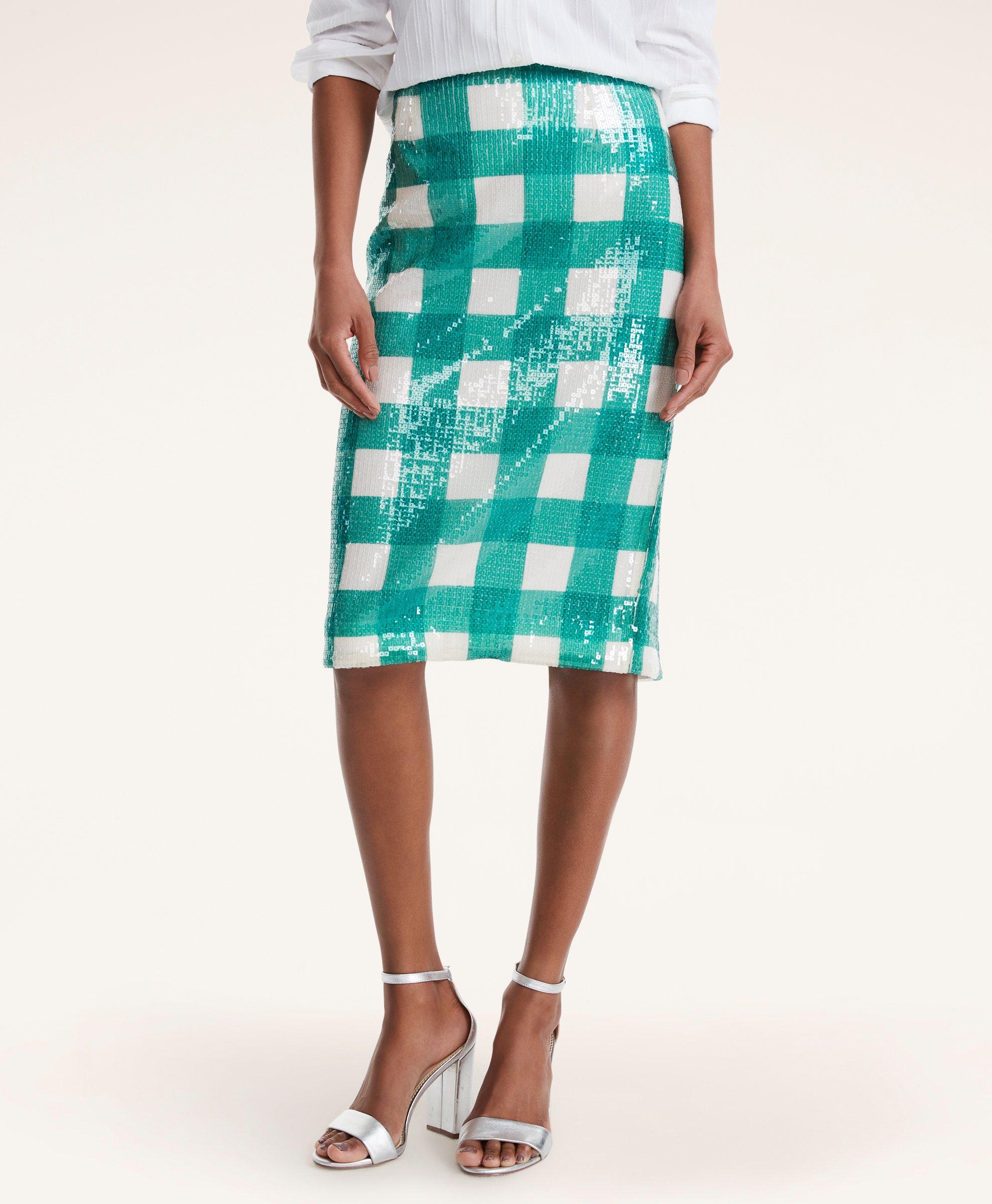 Gingham Sequin Pencil Skirt, image 1