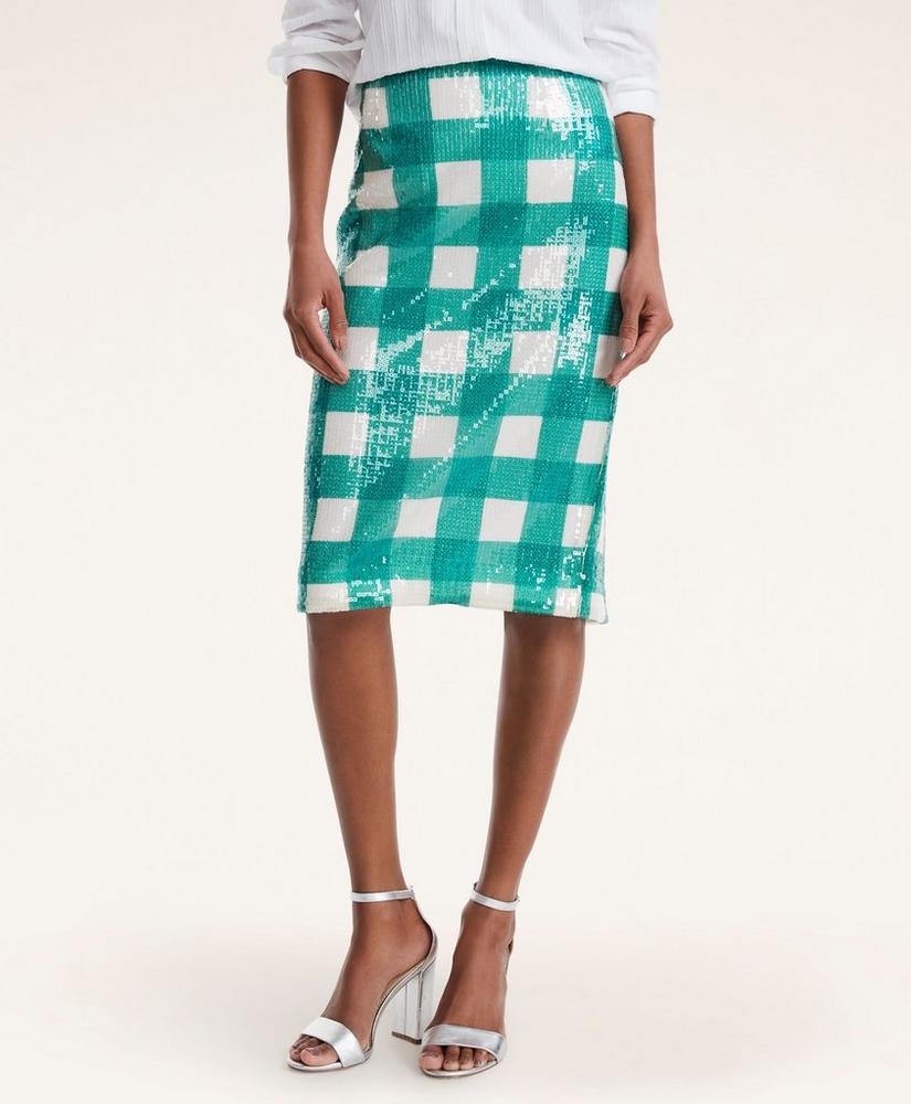 Gingham Sequin Pencil Skirt, image 1