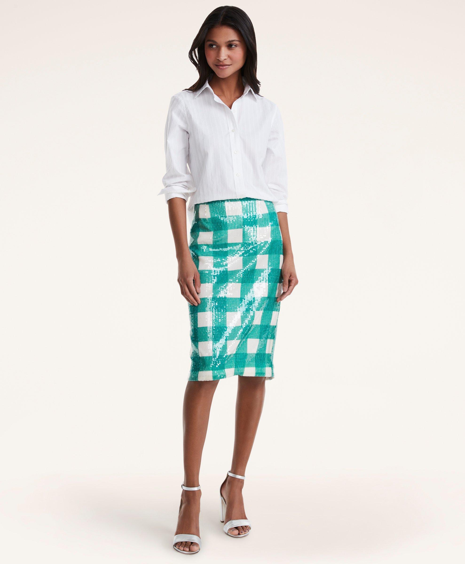 Sequin plaid shop pencil skirt