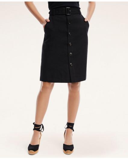 Stretch Linen Blend Belted A-Line Skirt, image 1