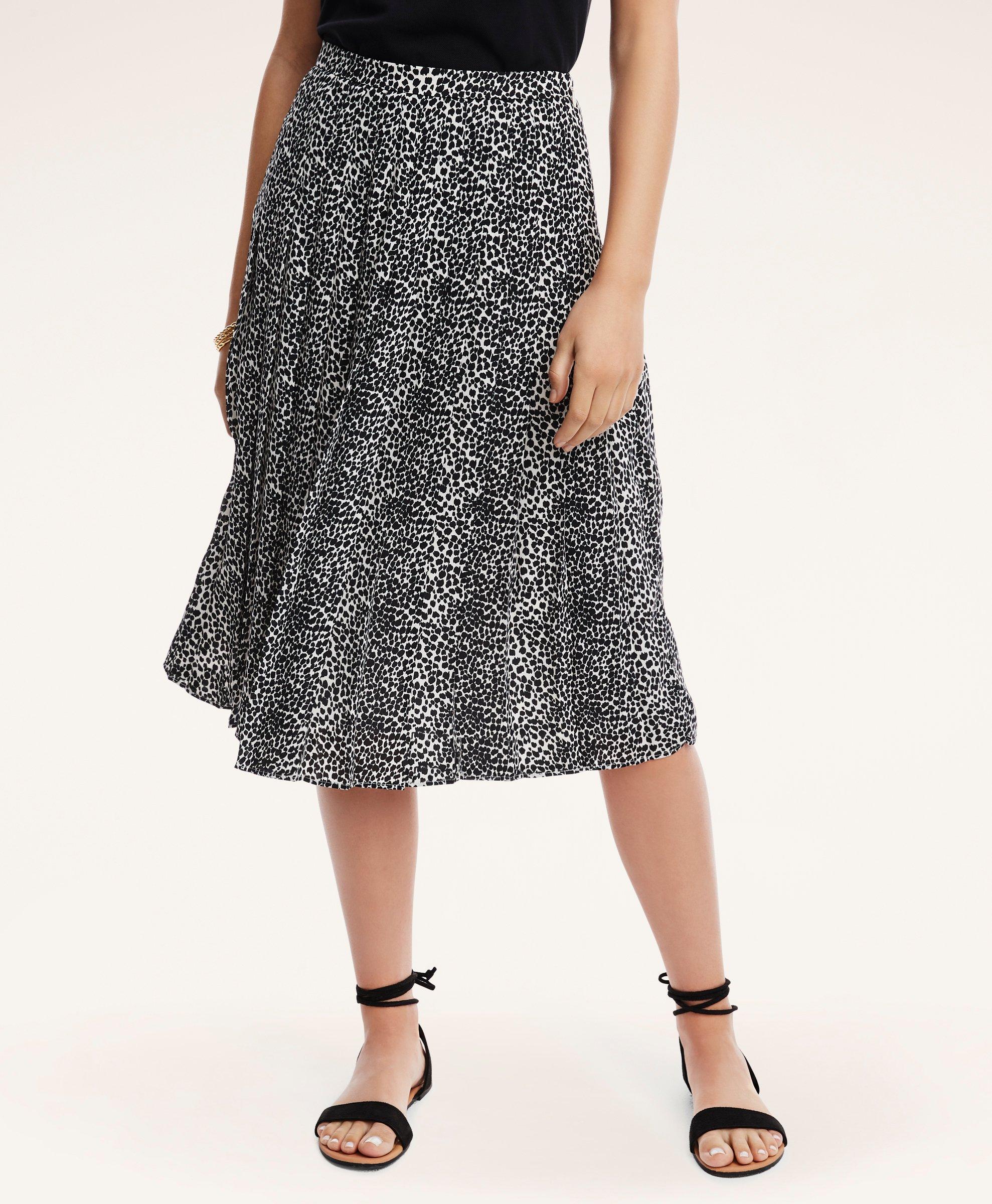 Crepe Pleated Neutral Print Midi Skirt