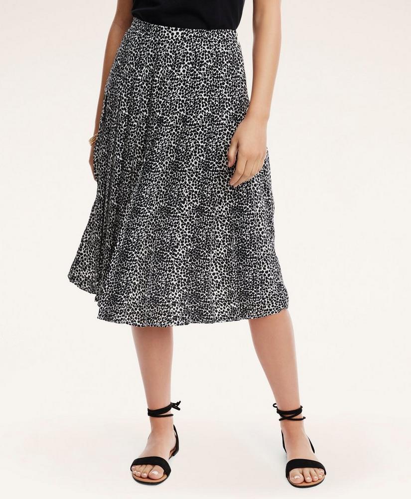 Crepe Pleated Neutral Print Midi Skirt, image 1