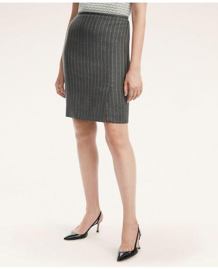 Stretch Wool Flannel Pinstripe Pencil Skirt, image 1