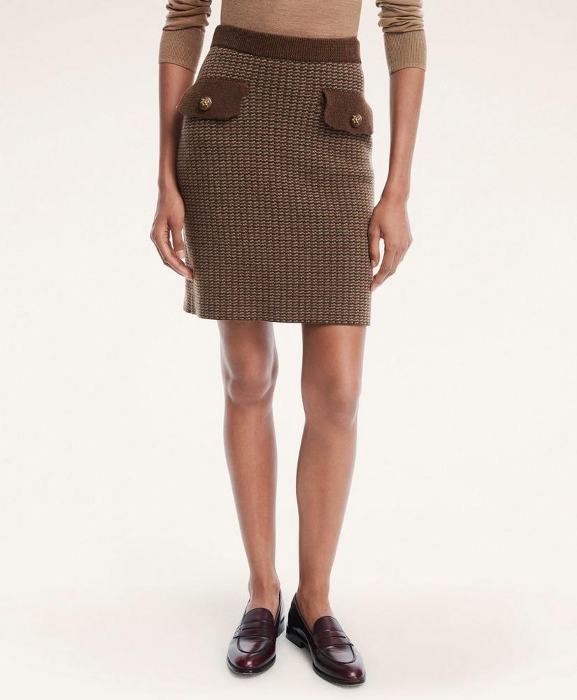 Merino Wool Double Knit Houndstooth Skirt, image 1