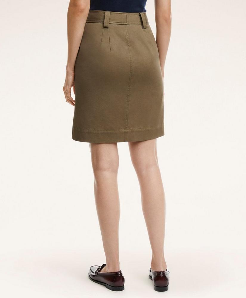Stretch Cotton Buttoned Twill Skirt, image 2