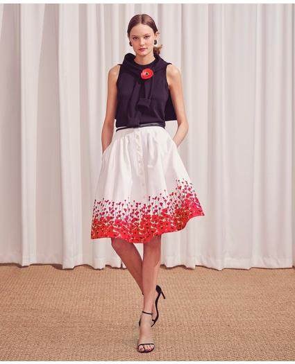 Stretch Cotton Poppy Print Flare Skirt, image 2