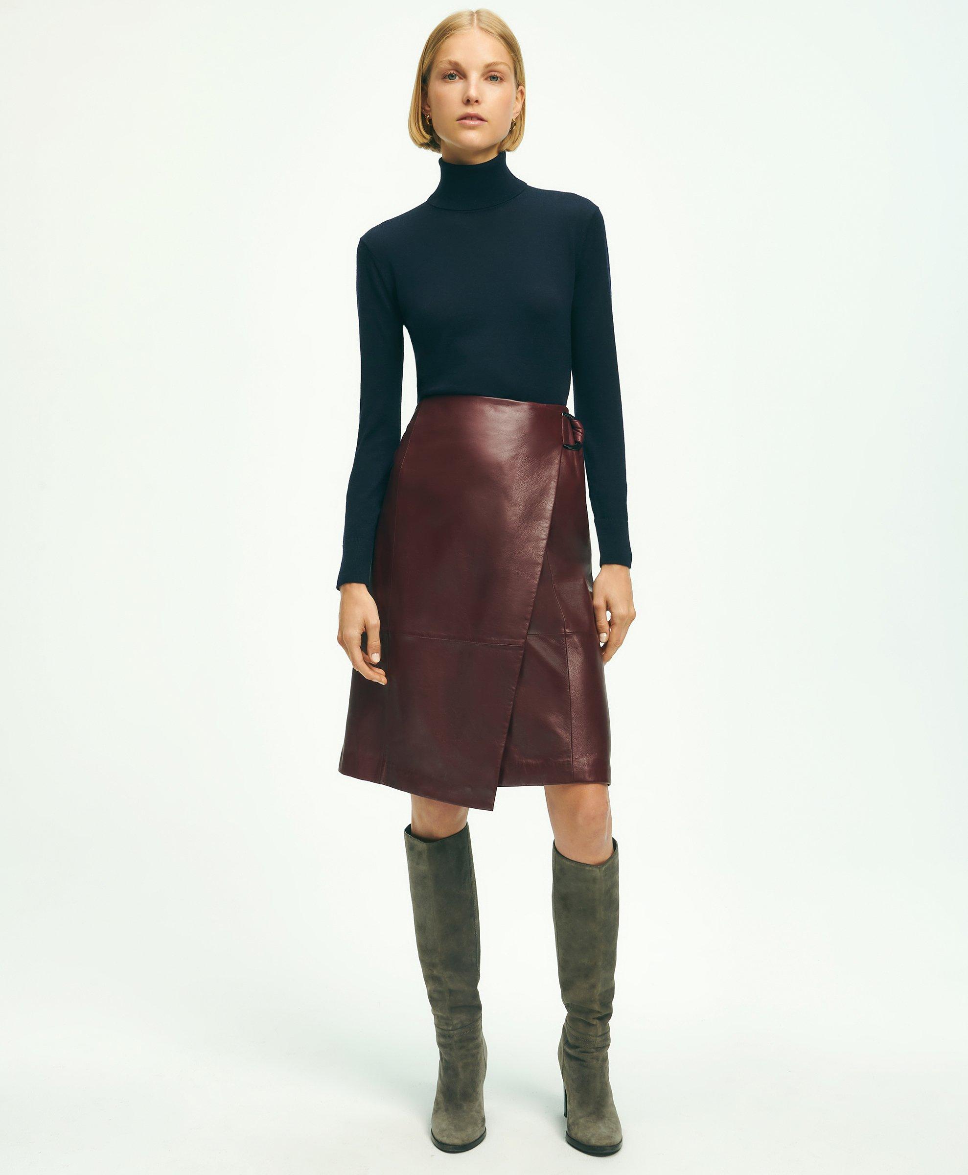 Leather Lambskin High Waisted A-Line Skirt