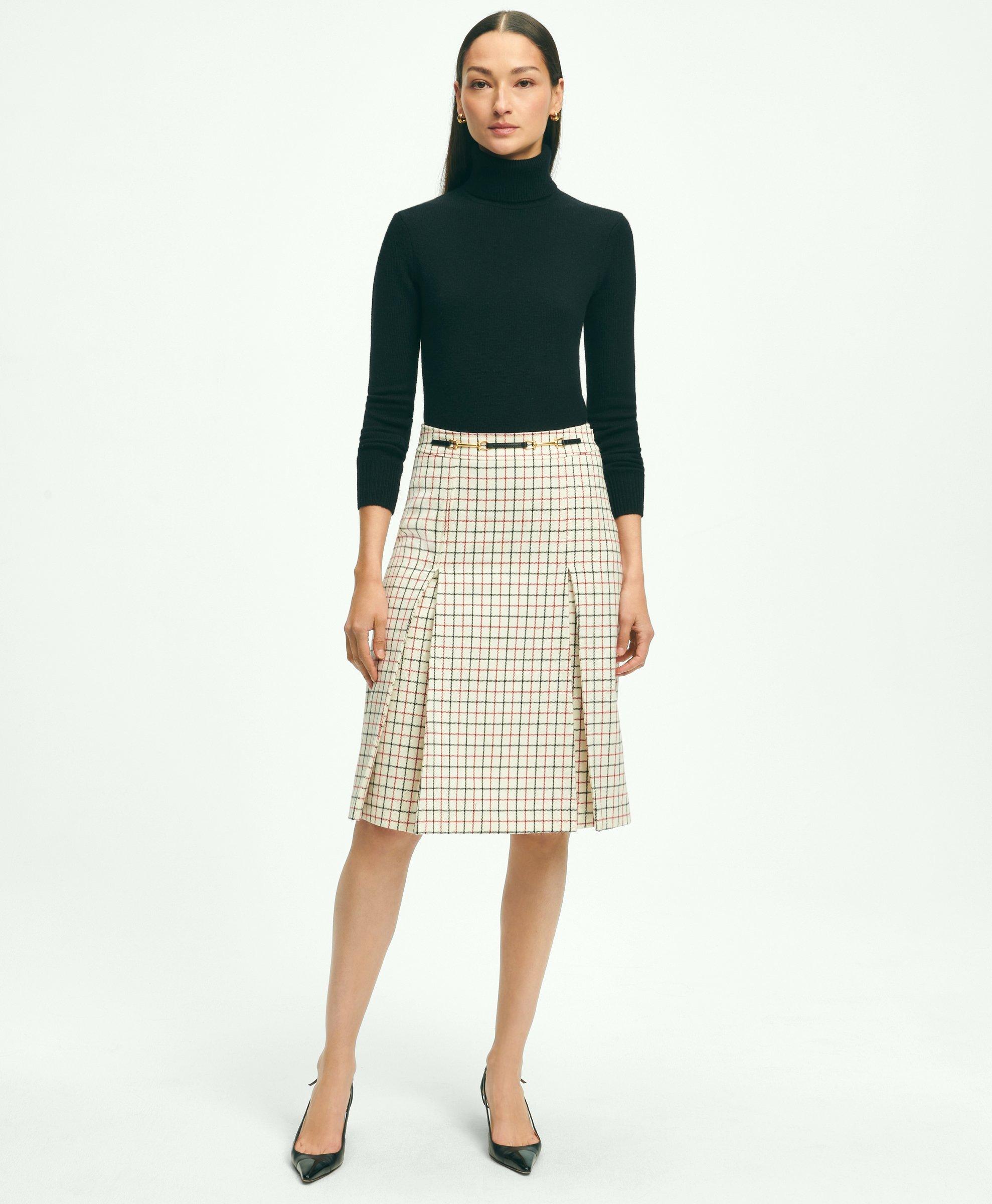 Lambswool Box Pleated Tattersall A-Line Skirt, image 3