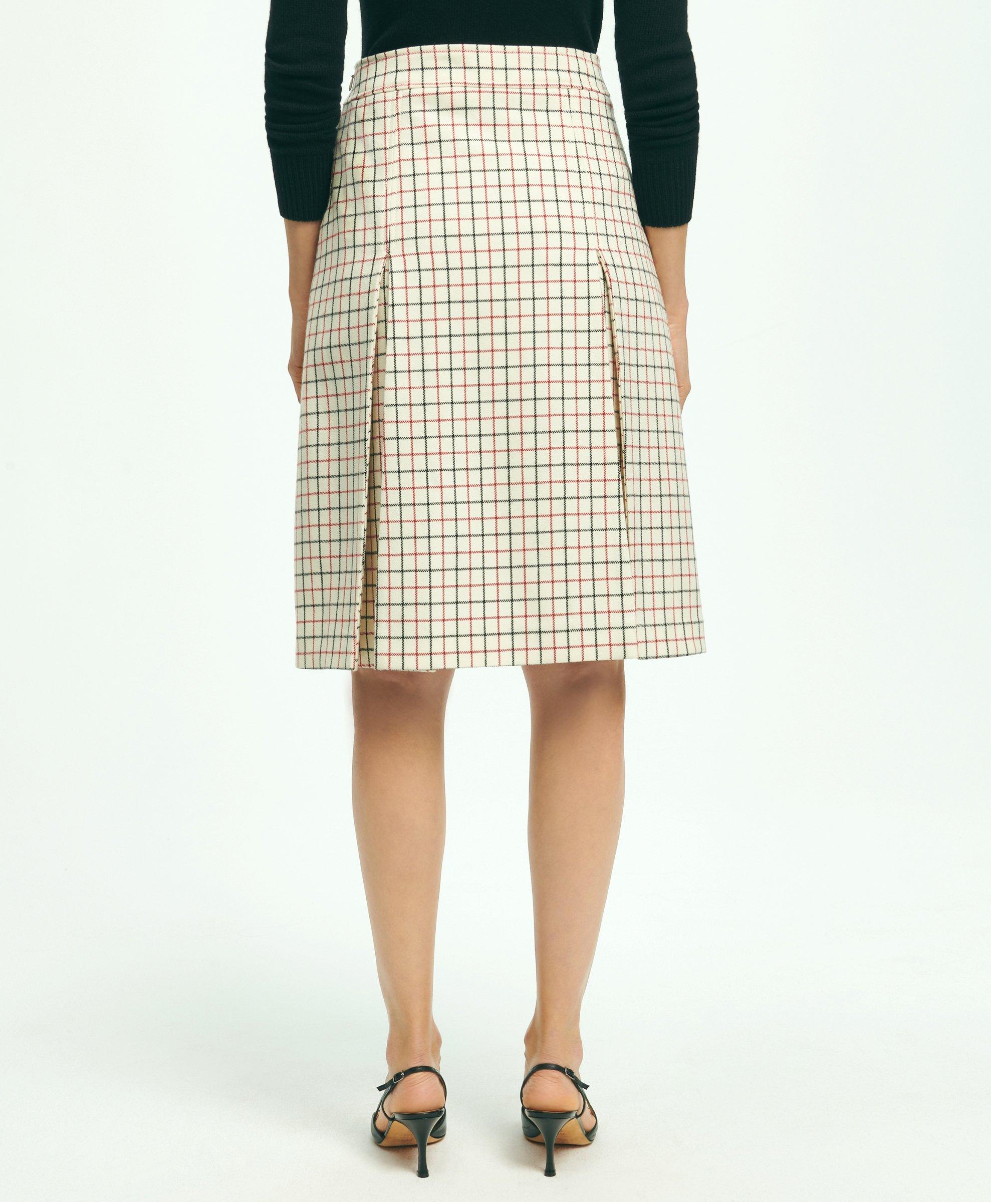 Lambswool Box Pleated Tattersall A-Line Skirt, image 4