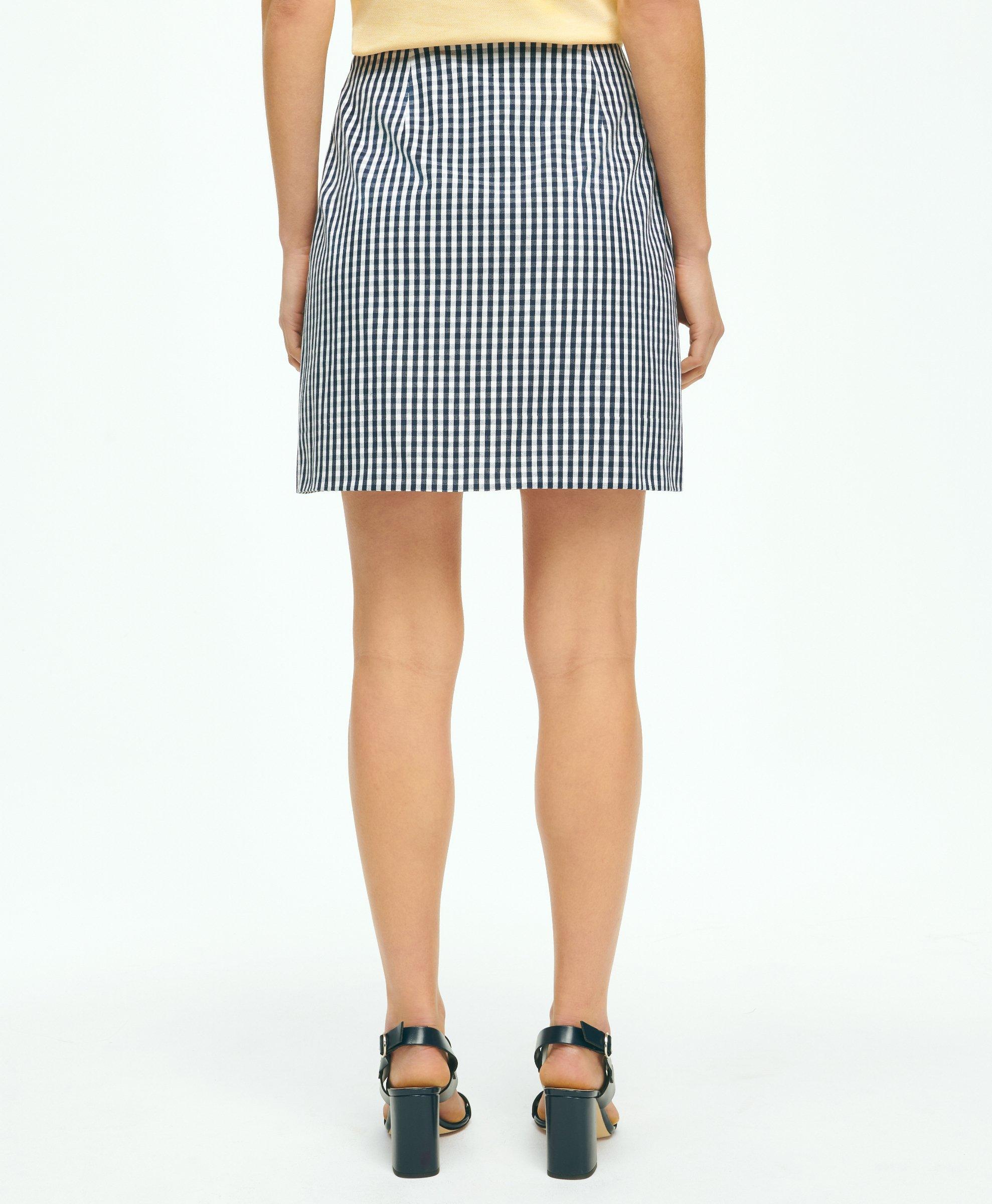 Gingham Wrap Skirt In Bi Stretch Cotton Twill