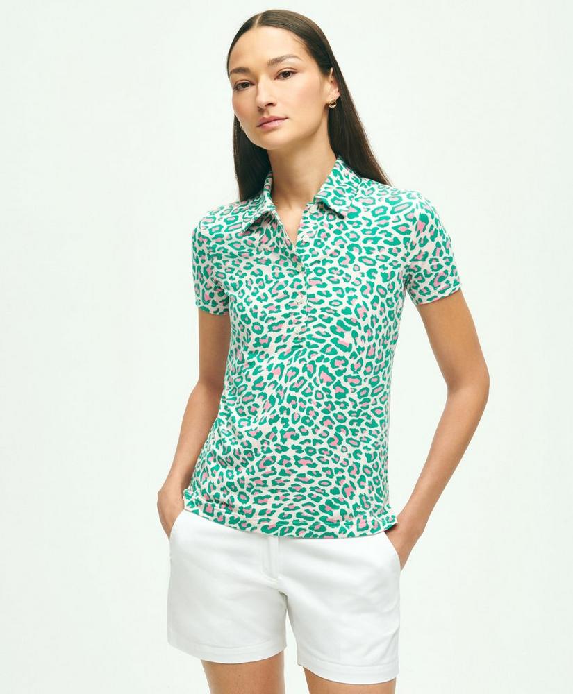 Leopard Print Jersey Knit Polo Shirt, image 1
