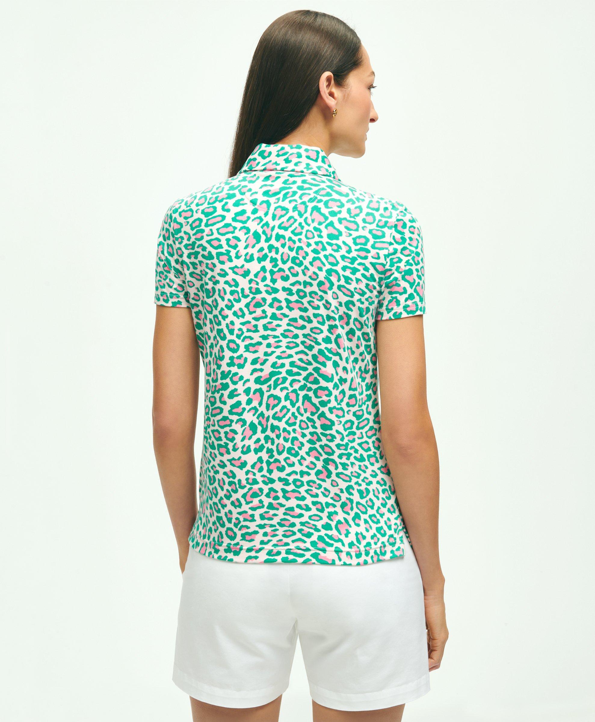 Leopard Print Jersey Knit Polo Shirt