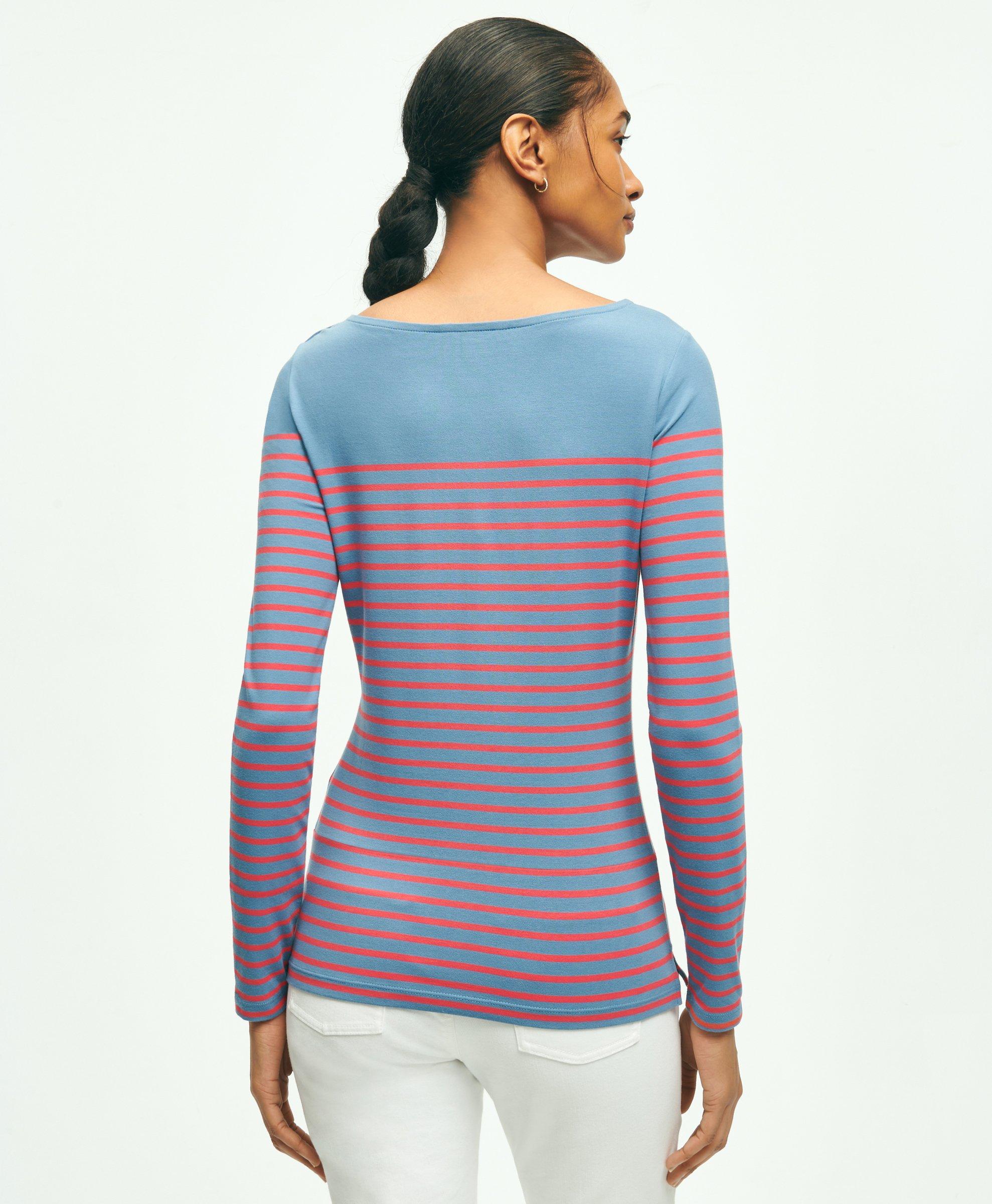Cotton Modal Mariner Stripe Boatneck Top, image 2