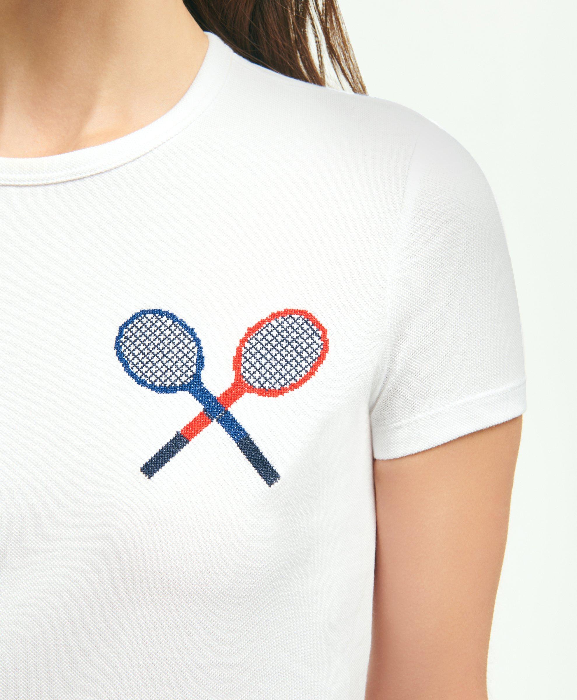 Pique Cotton Needlepoint Tennis T-Shirt, image 2