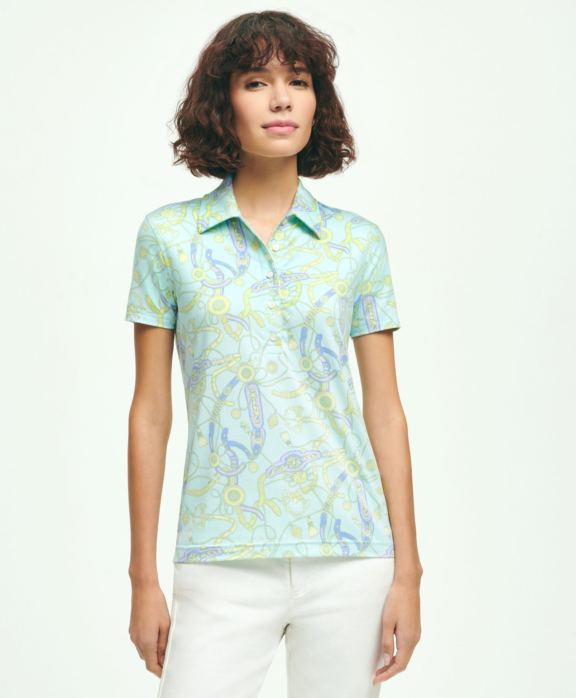 Equestrian Print Jersey Knit Polo Shirt