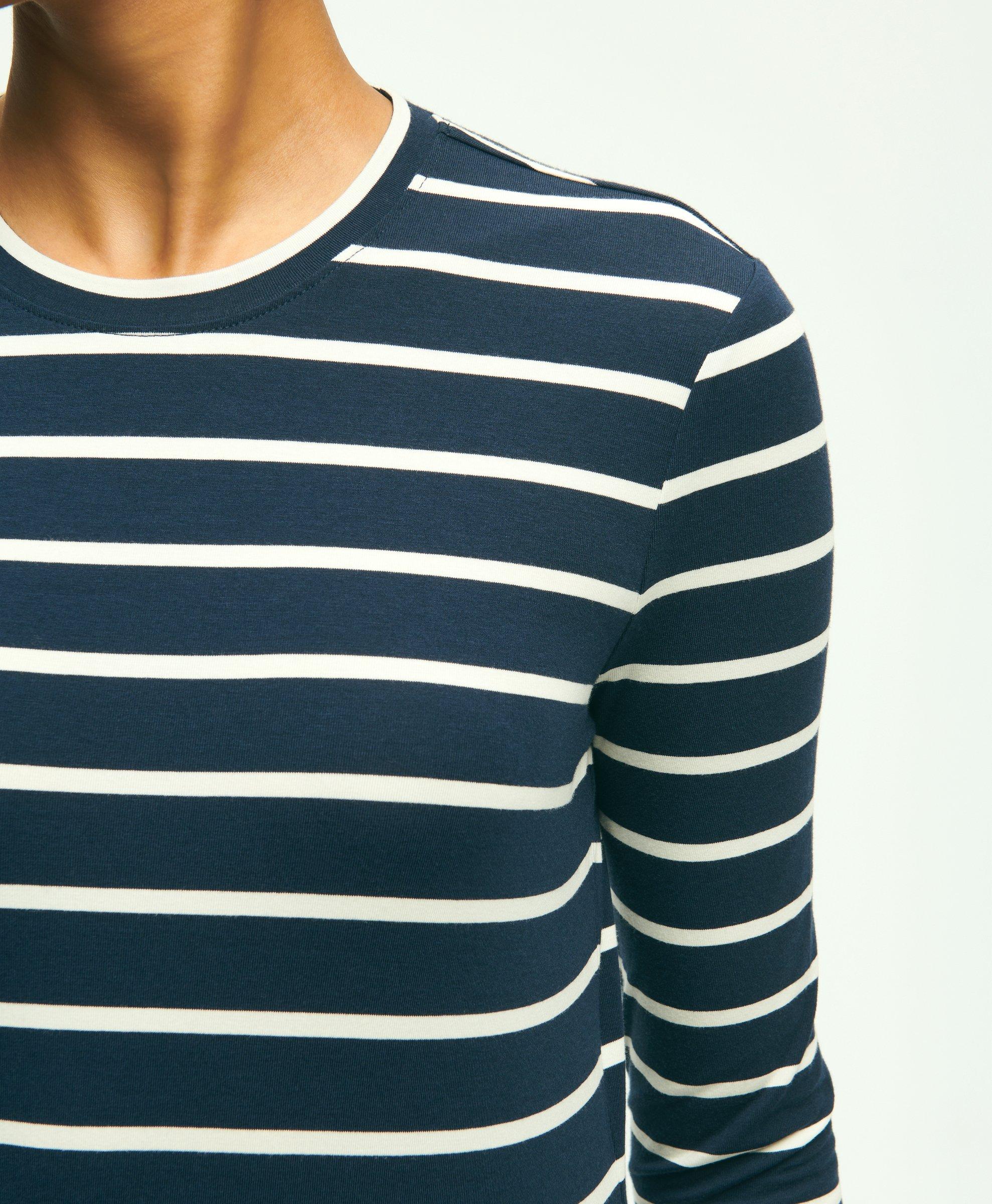 Cotton Modal Stripe Crewneck Tee, image 4